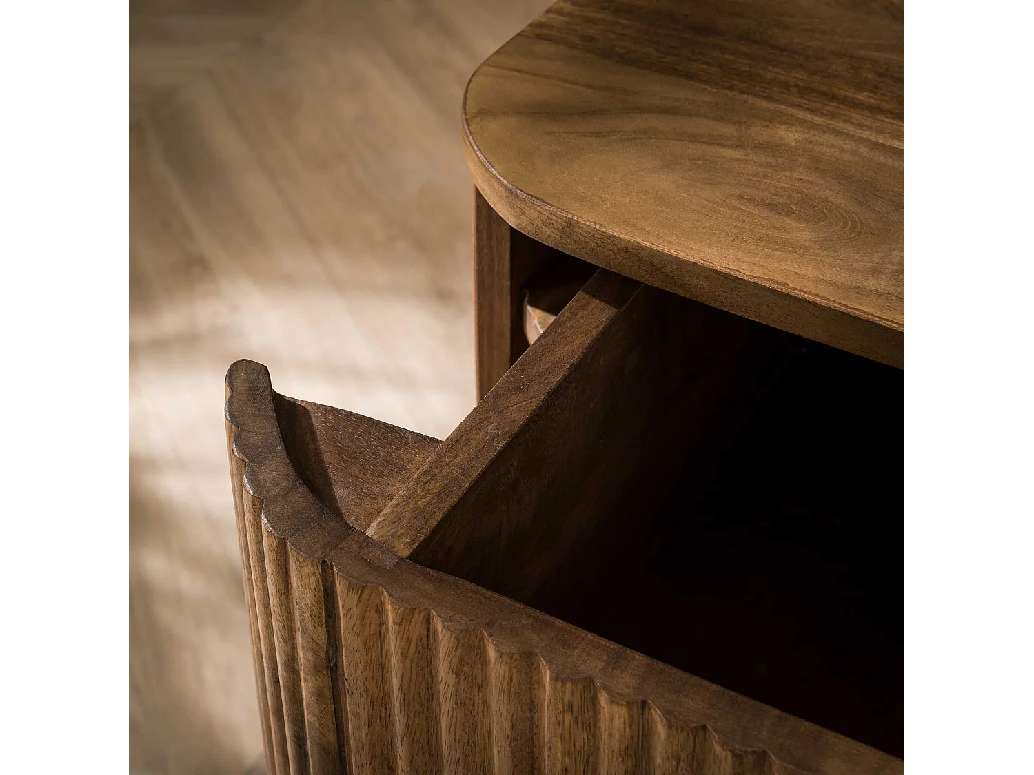 Table de chevet Wave - Suspendue 1 tiroir - Bois de manguier - Couleur sable