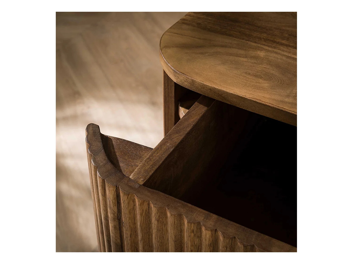 Table de chevet Wave - Suspendue 1 tiroir - Bois de manguier - Couleur sable