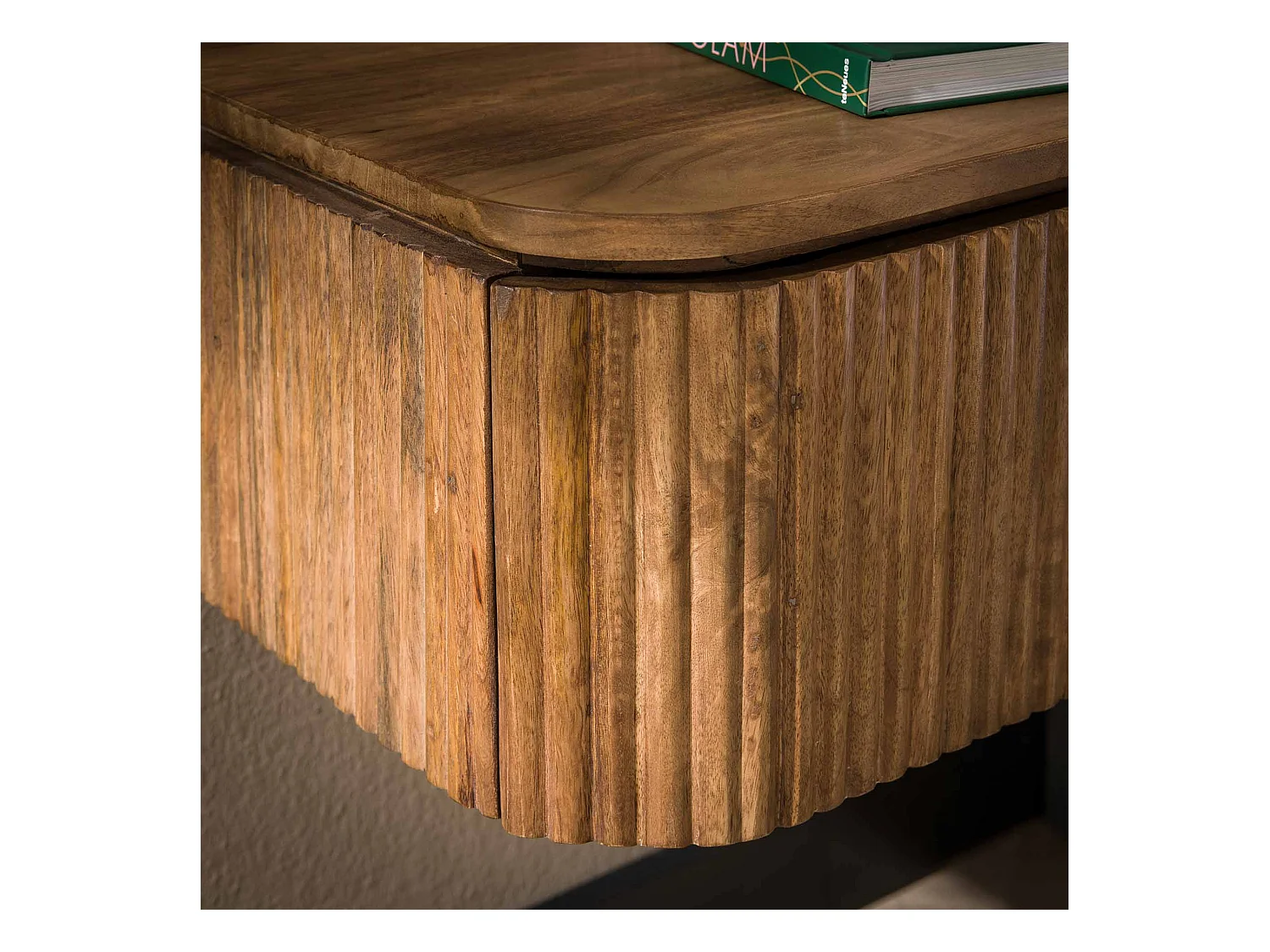 Table de chevet Wave - Suspendue 1 tiroir - Bois de manguier - Couleur sable