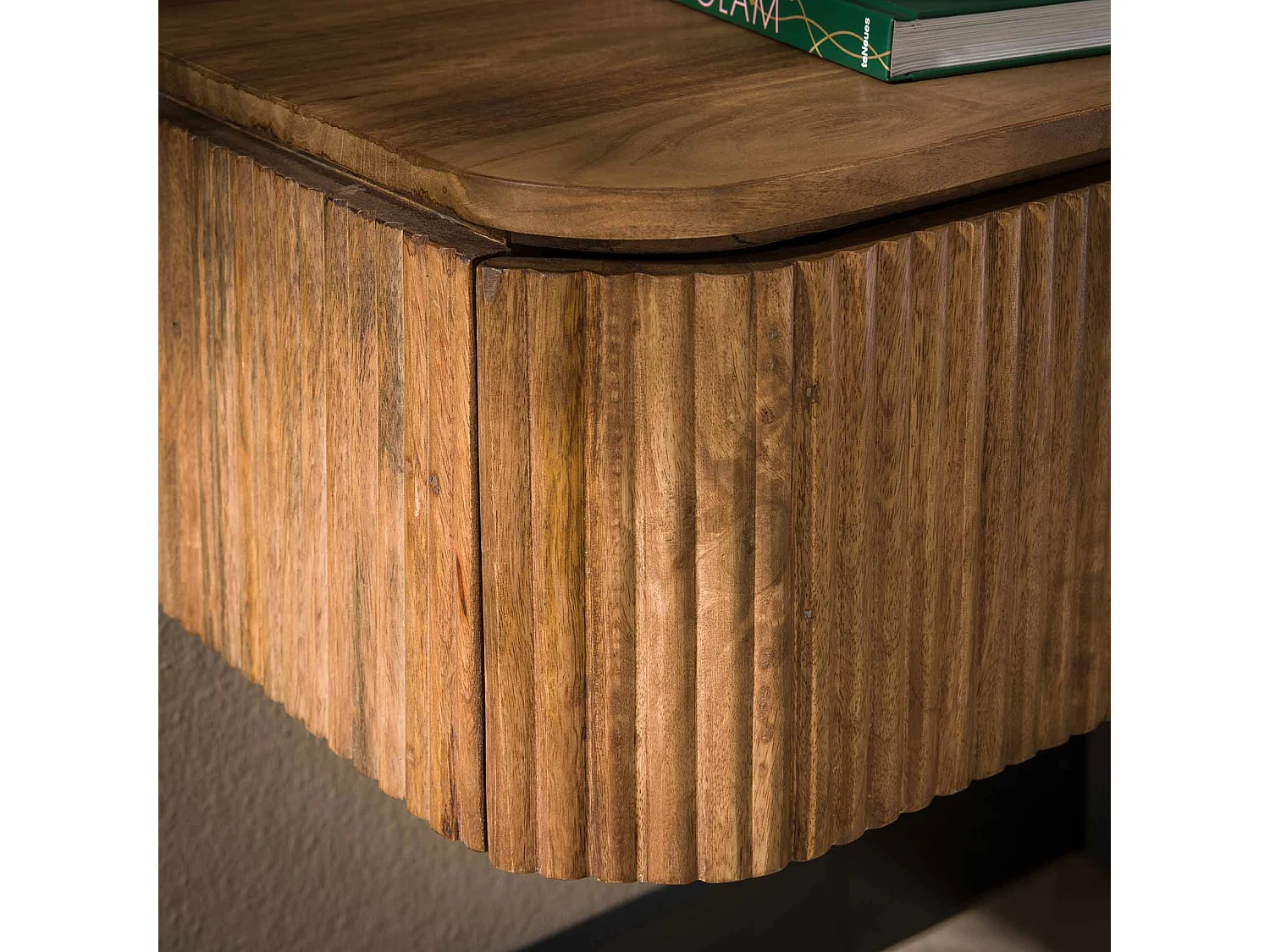 Table de chevet Wave - Suspendue 1 tiroir - Bois de manguier - Couleur sable