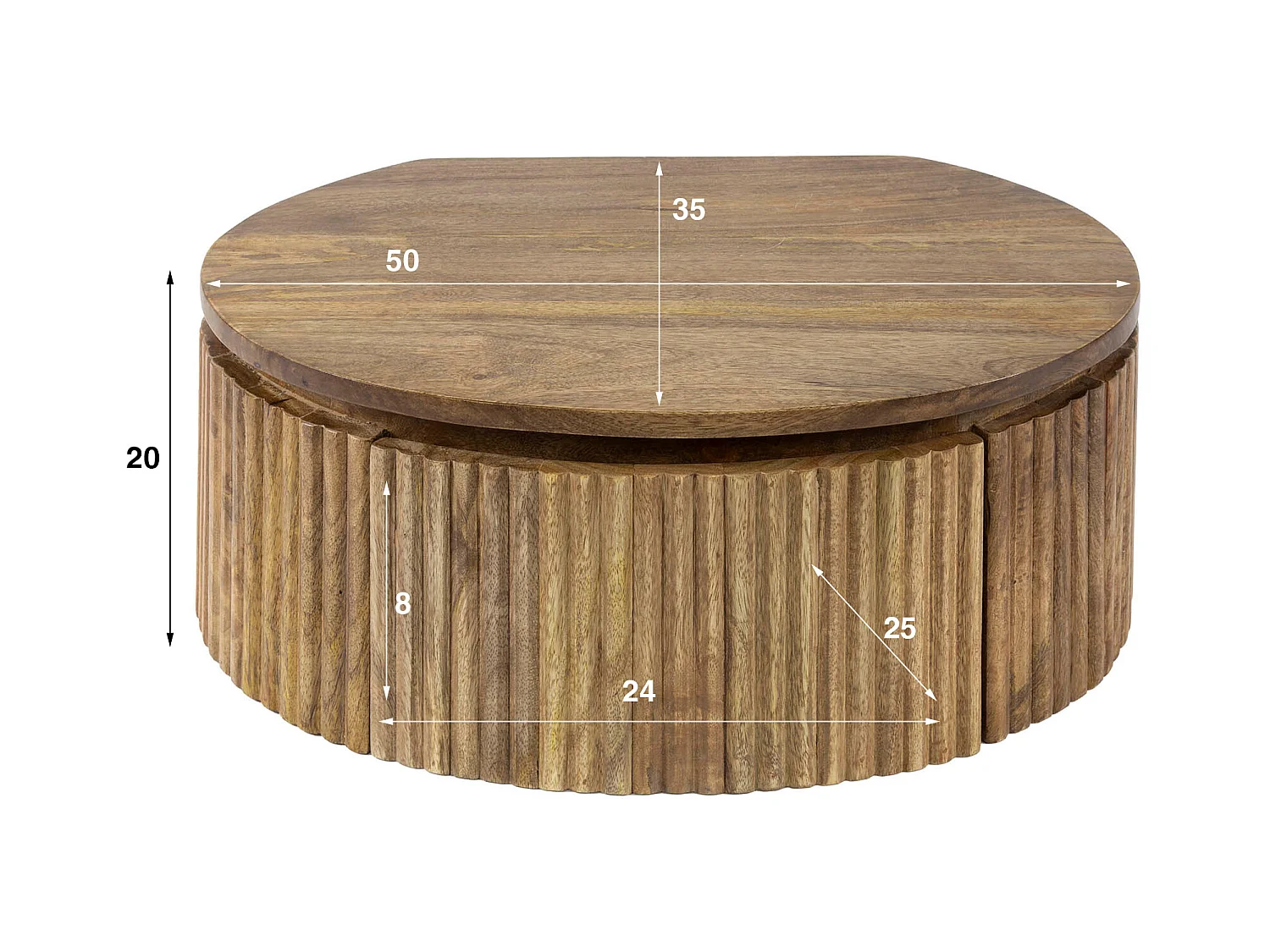 Nachtkastje Wave Rond - Massief Mango Zandkleur