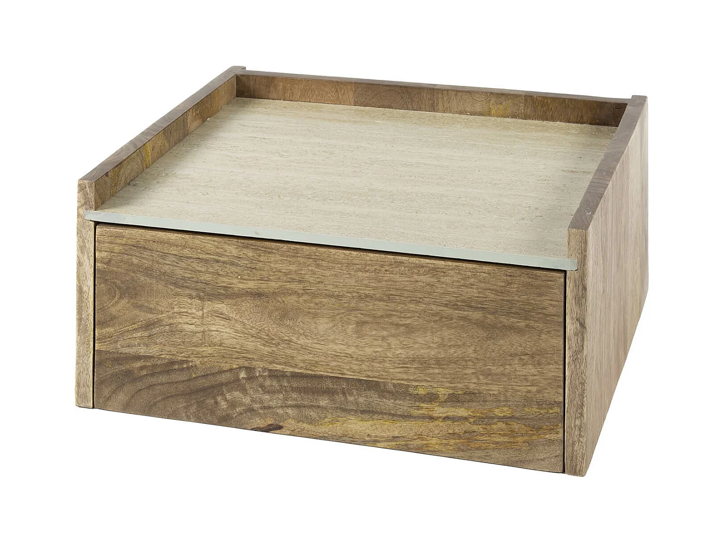 Table de chevet suspendue Nuovo Travertine - Mangue massif couleur sable