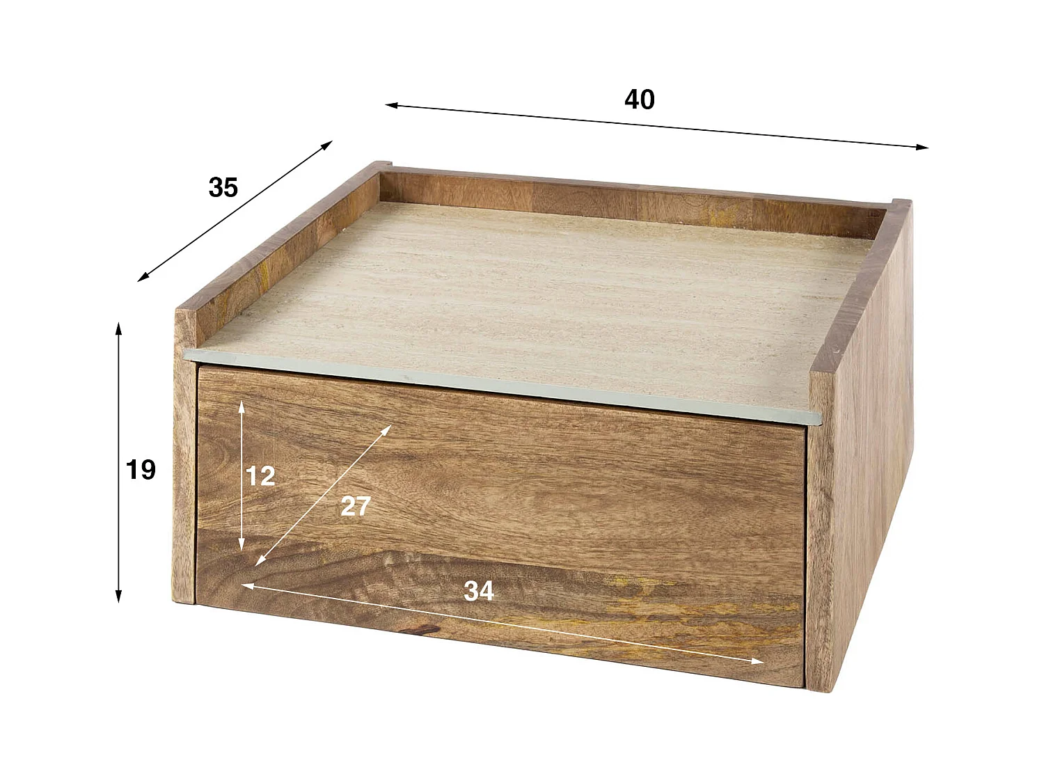 Table de chevet suspendue Nuovo Travertine - Mangue massif couleur sable