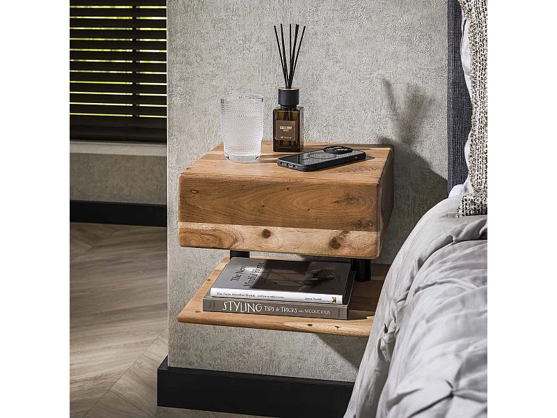 Nachtkastje 1L Shelve - Massief Acacia Naturel