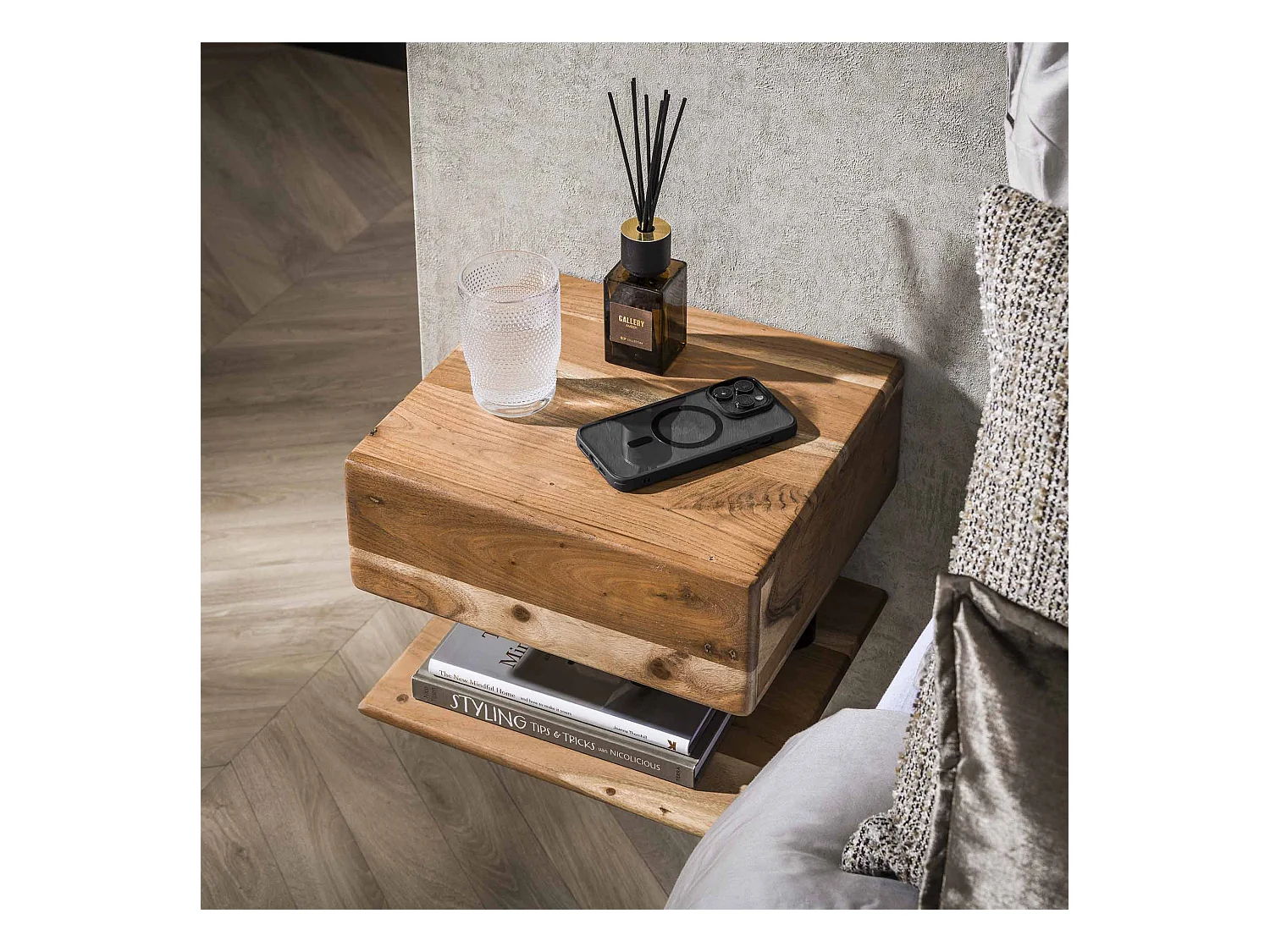 Table de chevet 1L Étagère - Acacia massif Naturel