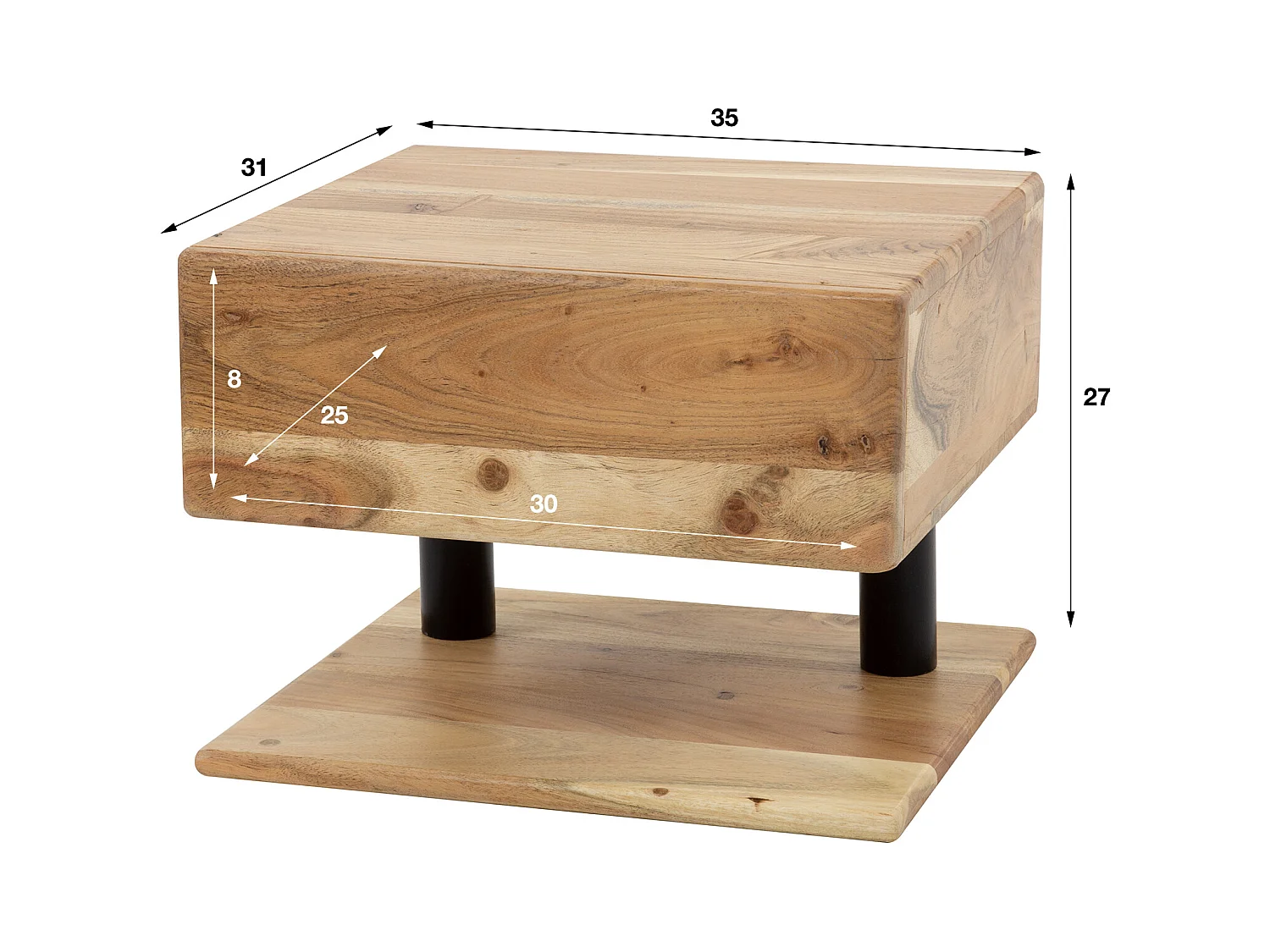 Table de chevet 1L Étagère - Acacia massif Naturel