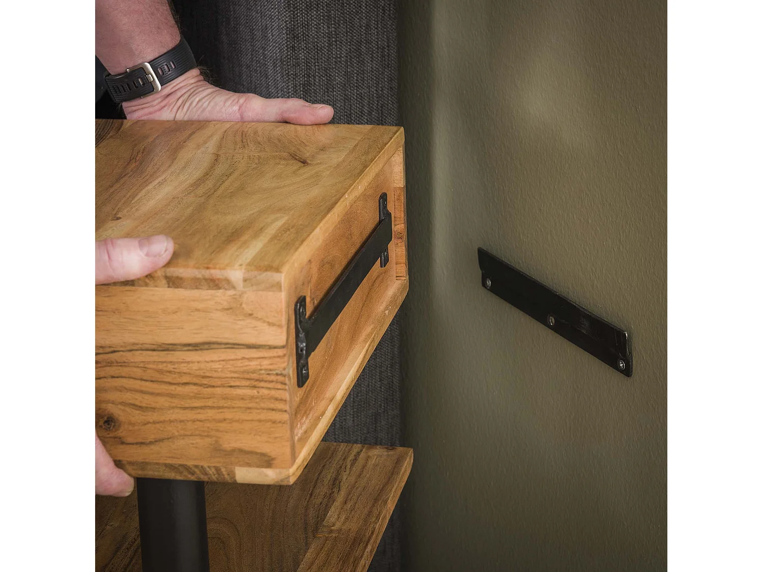 Table de chevet 1L Étagère - Acacia massif Naturel