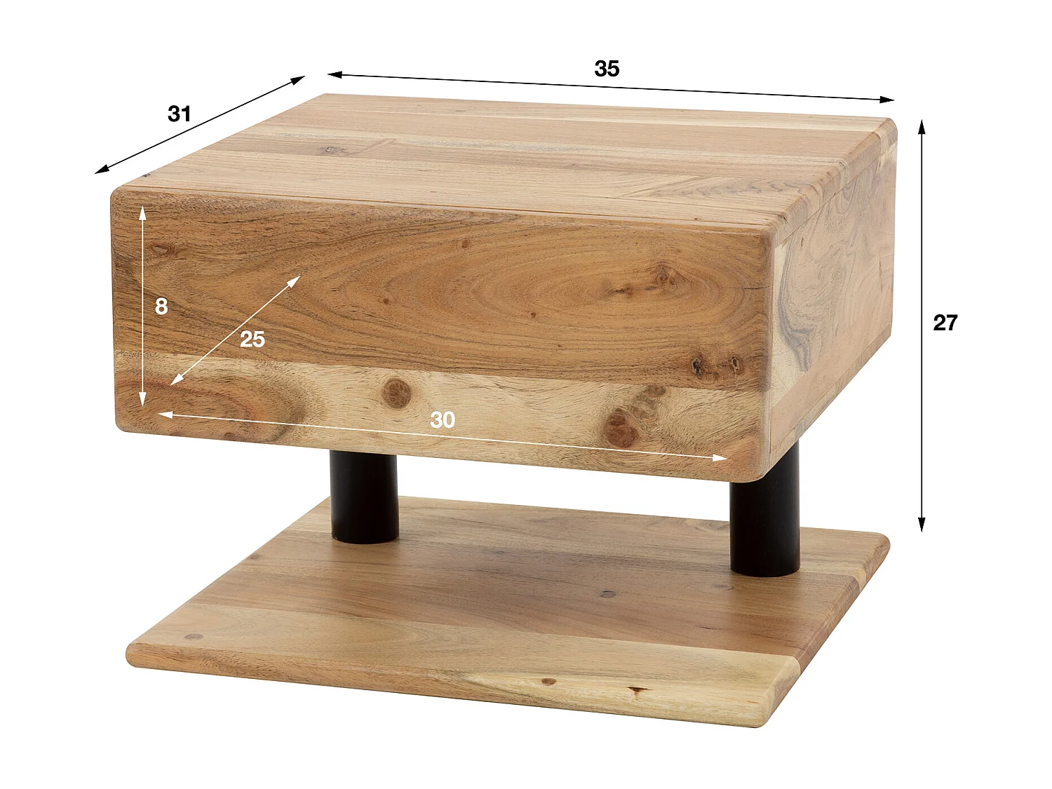 Table de chevet 1L Étagère - Acacia massif Naturel