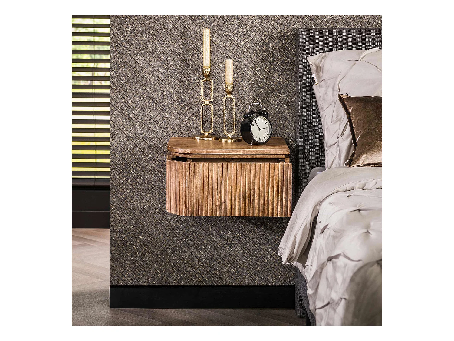 Table de chevet Wave L+R arrondie - Manguier massif naturel - Lot de 2