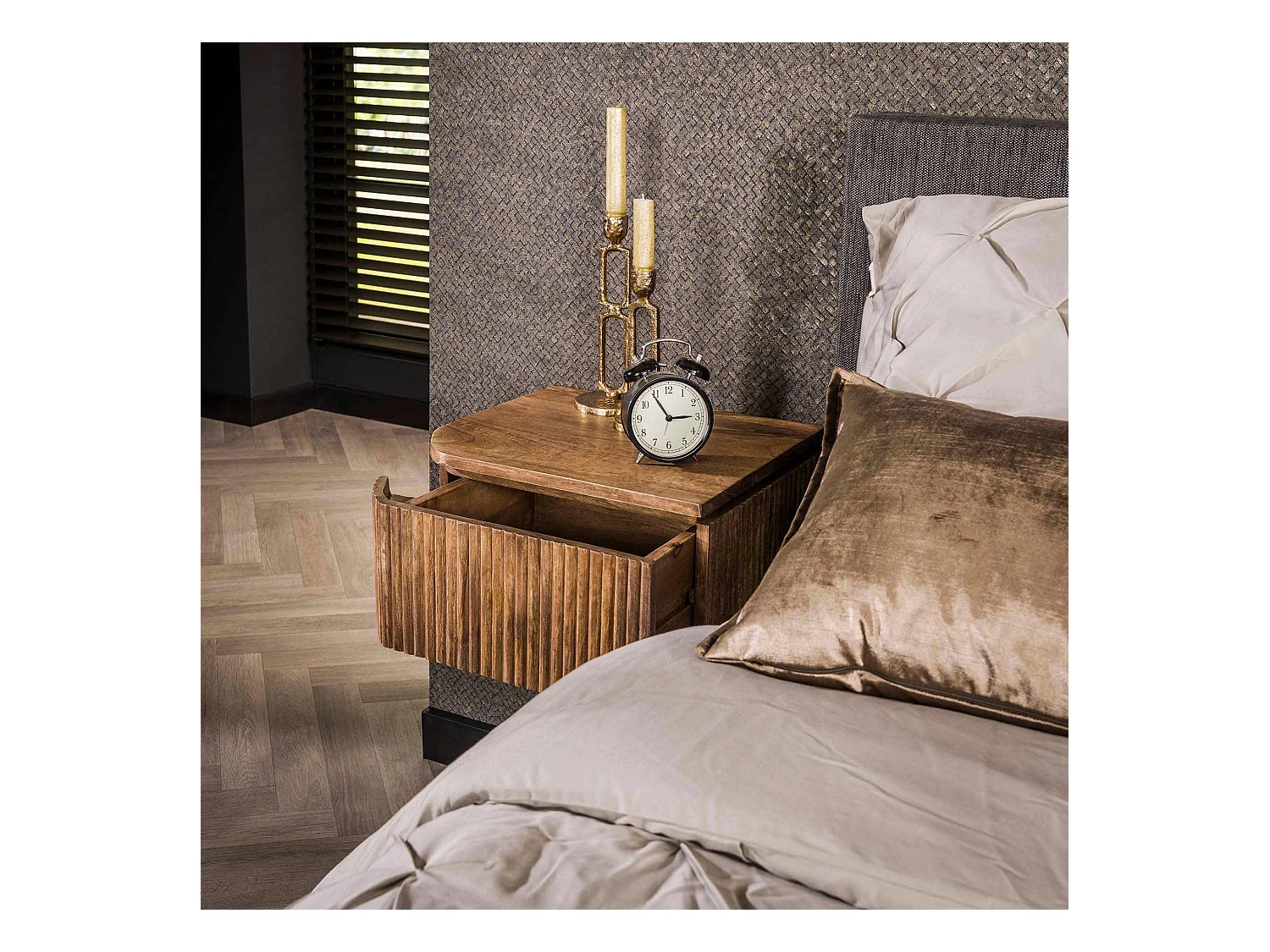 Table de chevet Wave L+R arrondie - Manguier massif naturel - Lot de 2