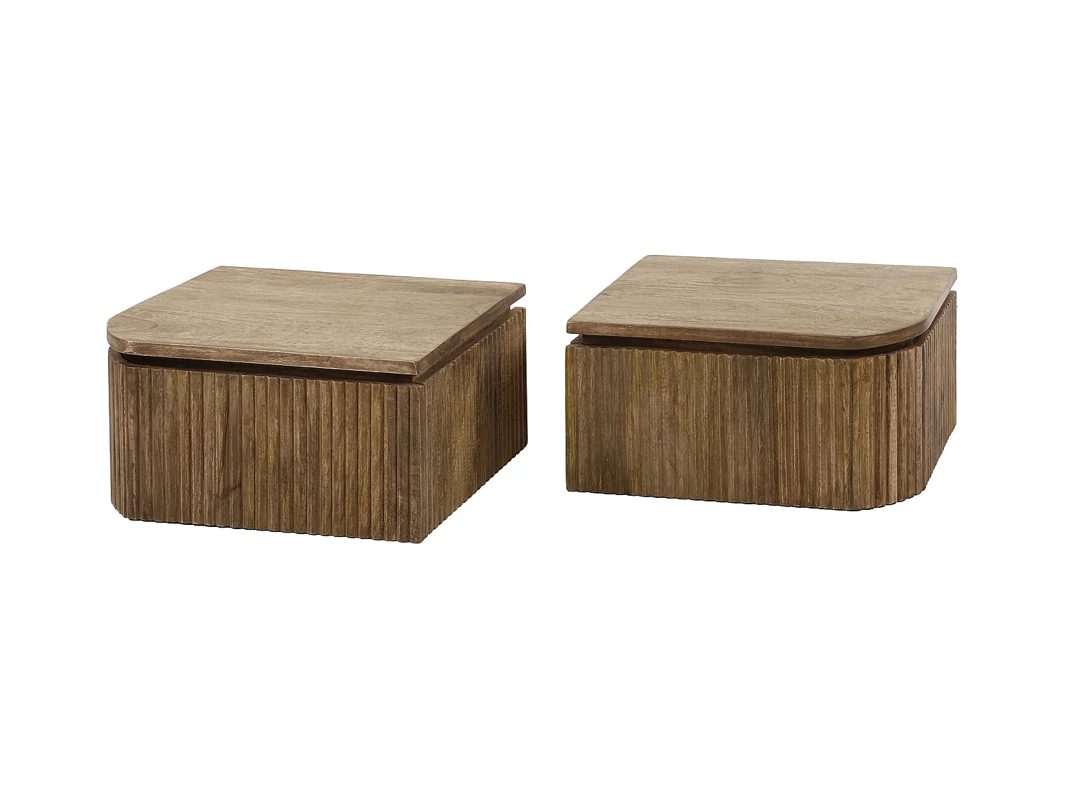 Table de chevet Wave L+R arrondie - Manguier massif naturel - Lot de 2