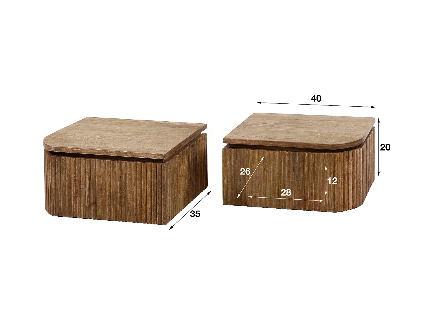Table de chevet Wave L+R arrondie - Manguier massif naturel - Lot de 2