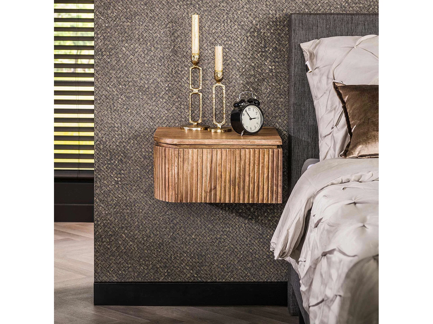 Table de chevet Wave L+R arrondie - Manguier massif naturel - Lot de 2