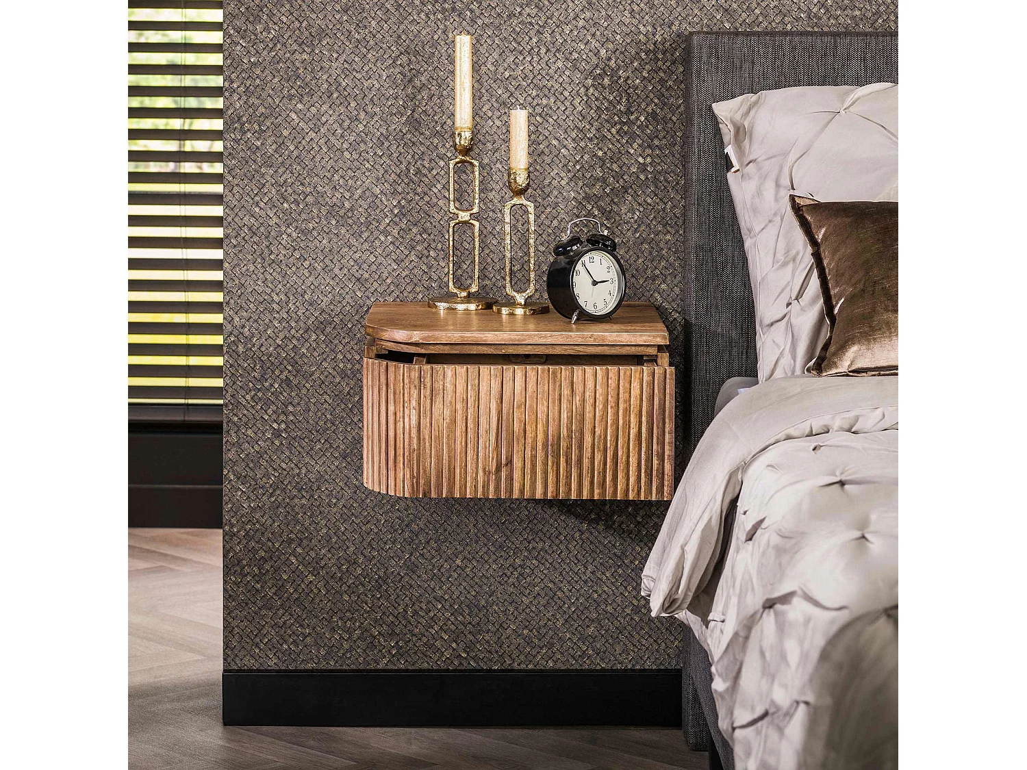 Table de chevet Wave L+R arrondie - Manguier massif naturel - Lot de 2