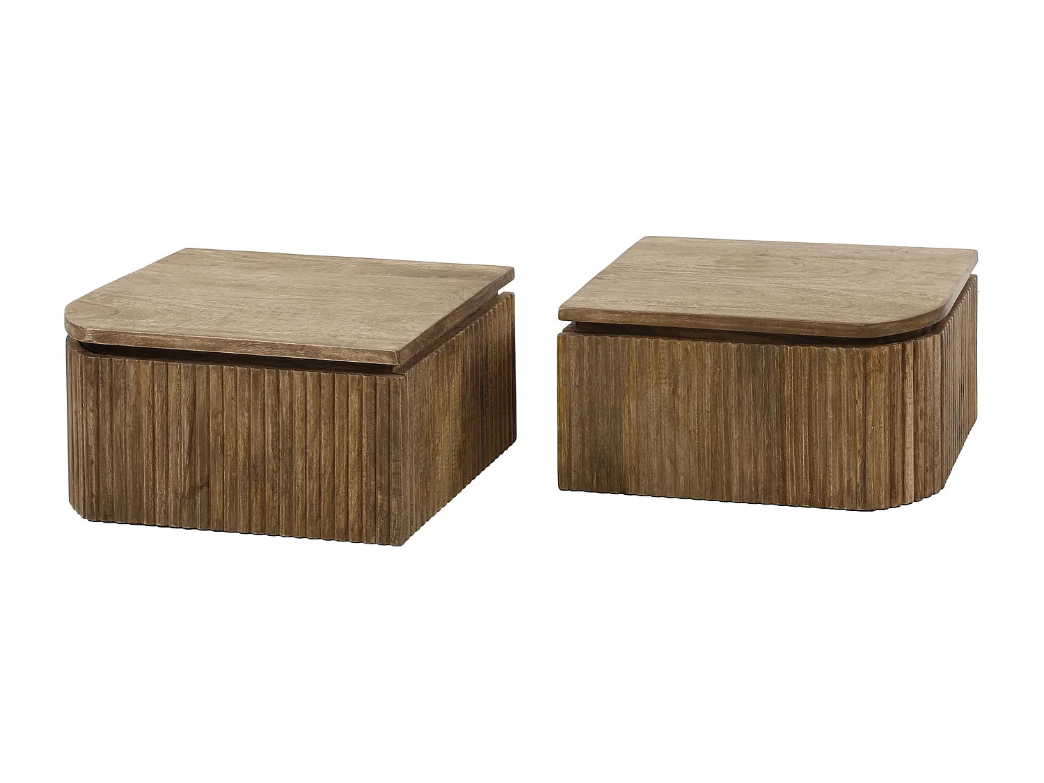 Table de chevet Wave L+R arrondie - Manguier massif naturel - Lot de 2