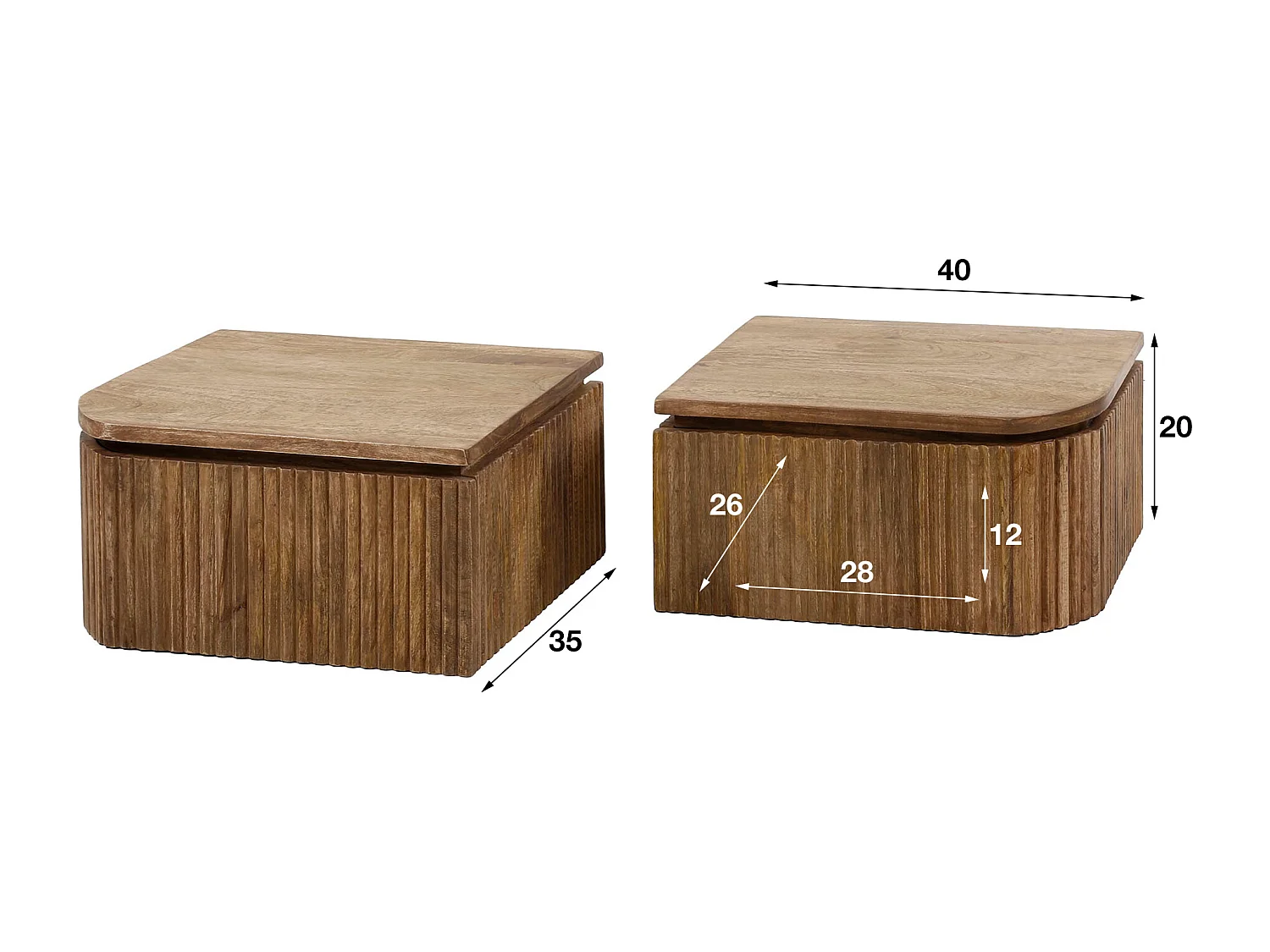 Table de chevet Wave L+R arrondie - Manguier massif naturel - Lot de 2
