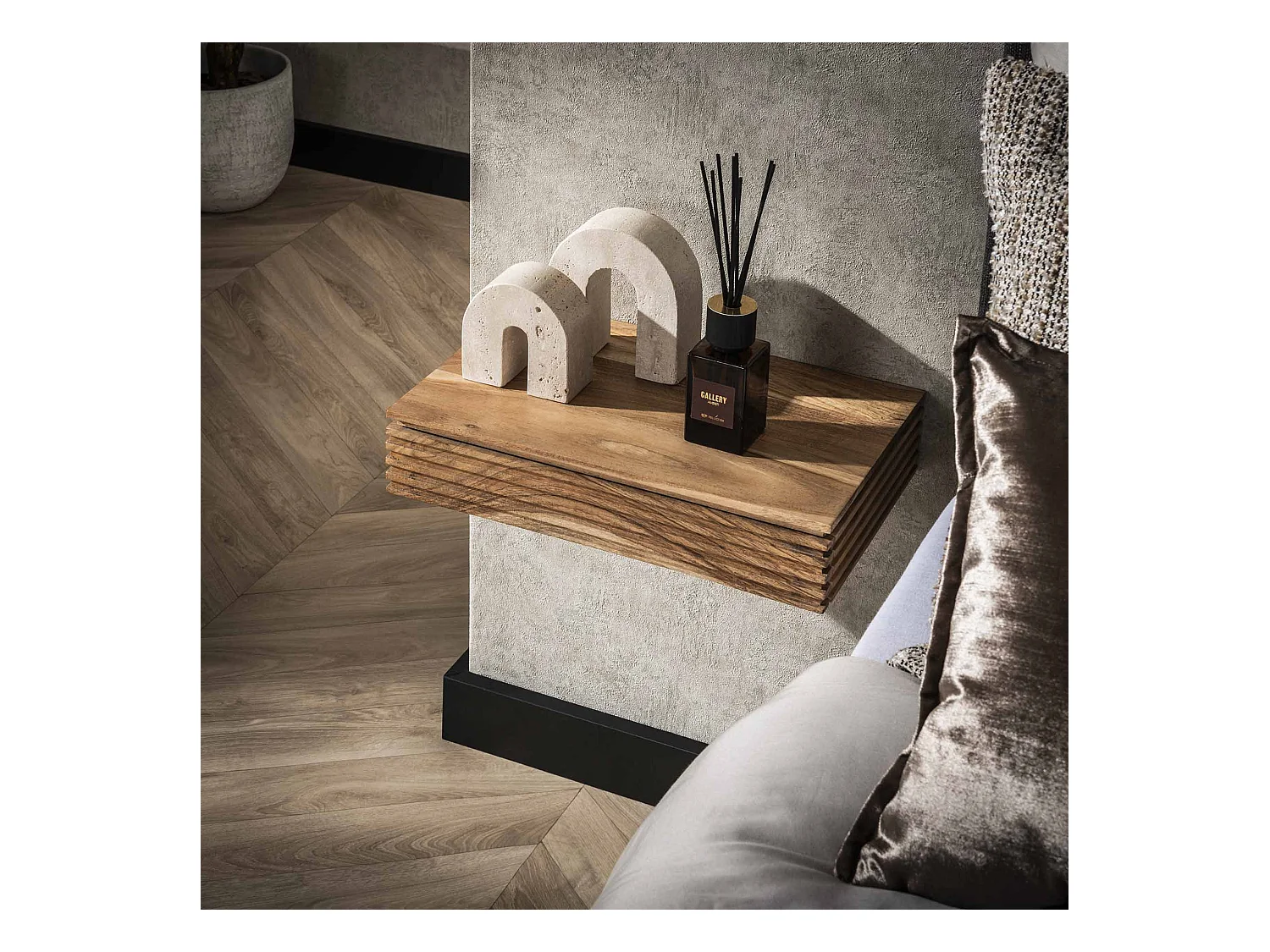 Tables de chevet 2 niveaux en acacia massif naturel (40 cm de large)