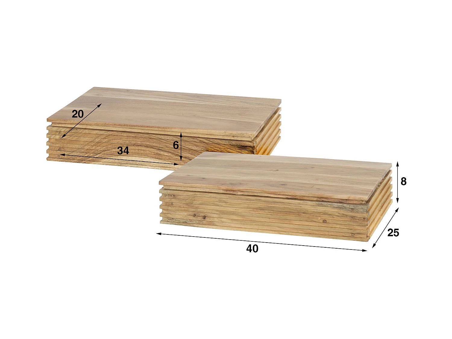 Tables de chevet 2 niveaux en acacia massif naturel (40 cm de large)
