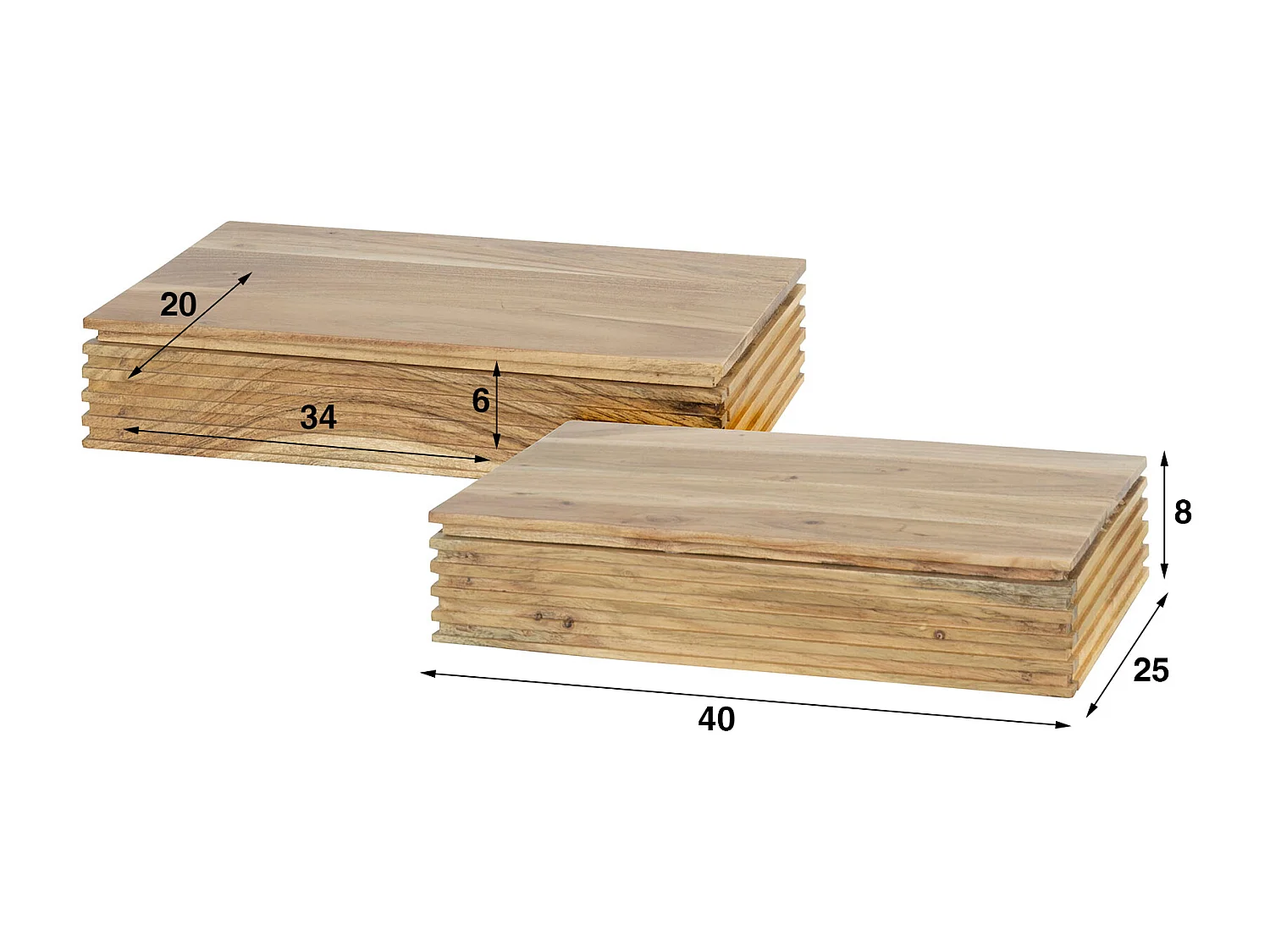Tables de chevet 2 niveaux en acacia massif naturel (40 cm de large)
