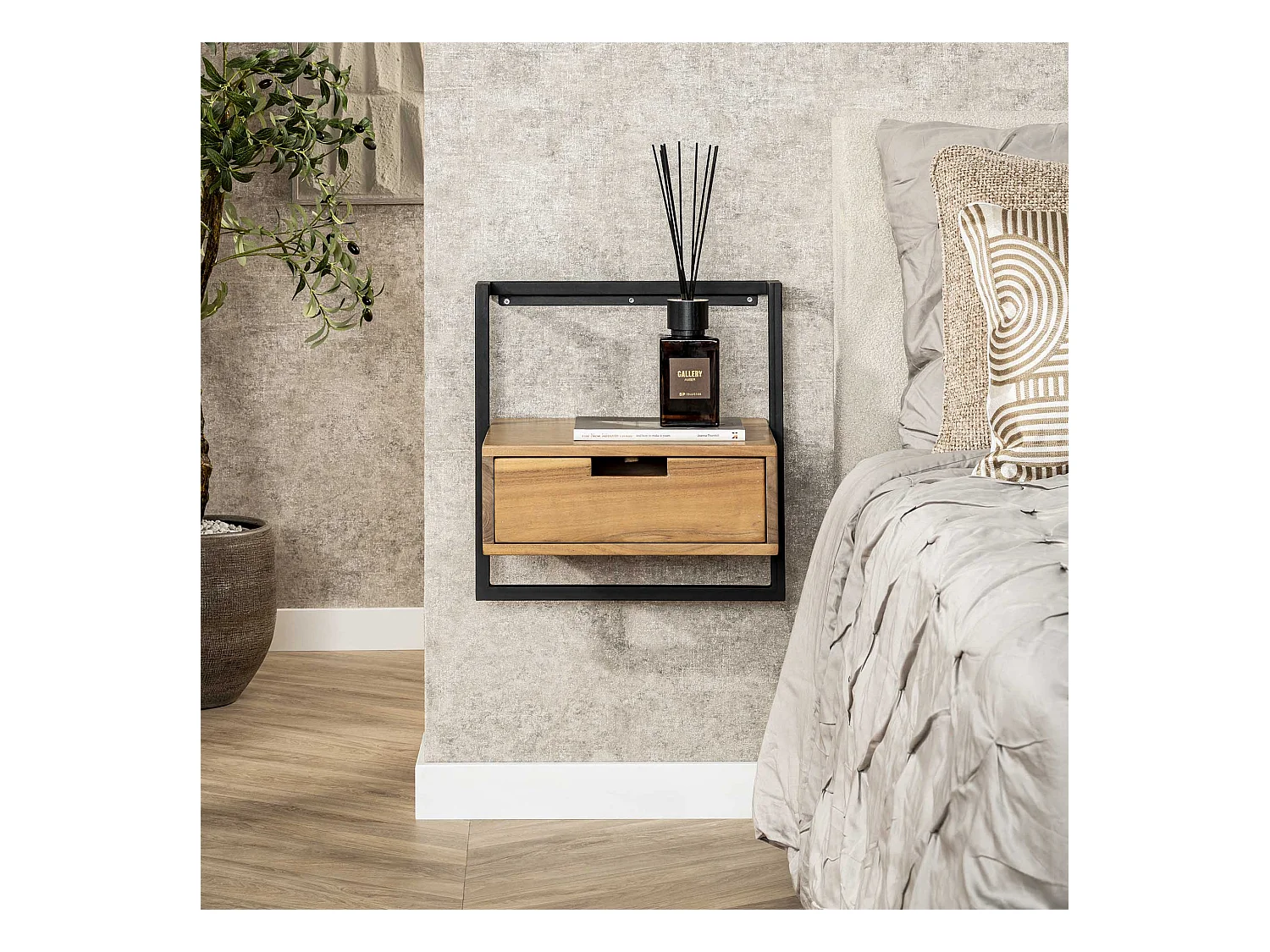 Table de chevet suspendue - 1 tiroir - Air Solid - Marron