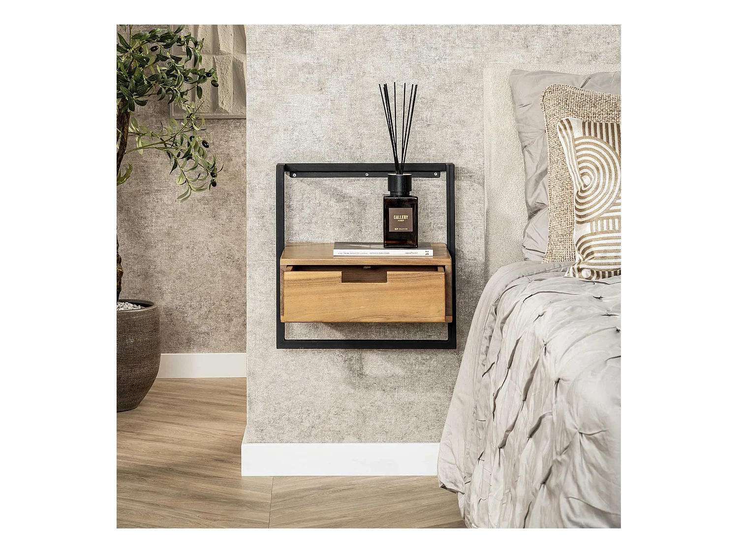 Table de chevet suspendue - 1 tiroir - Air Solid - Marron