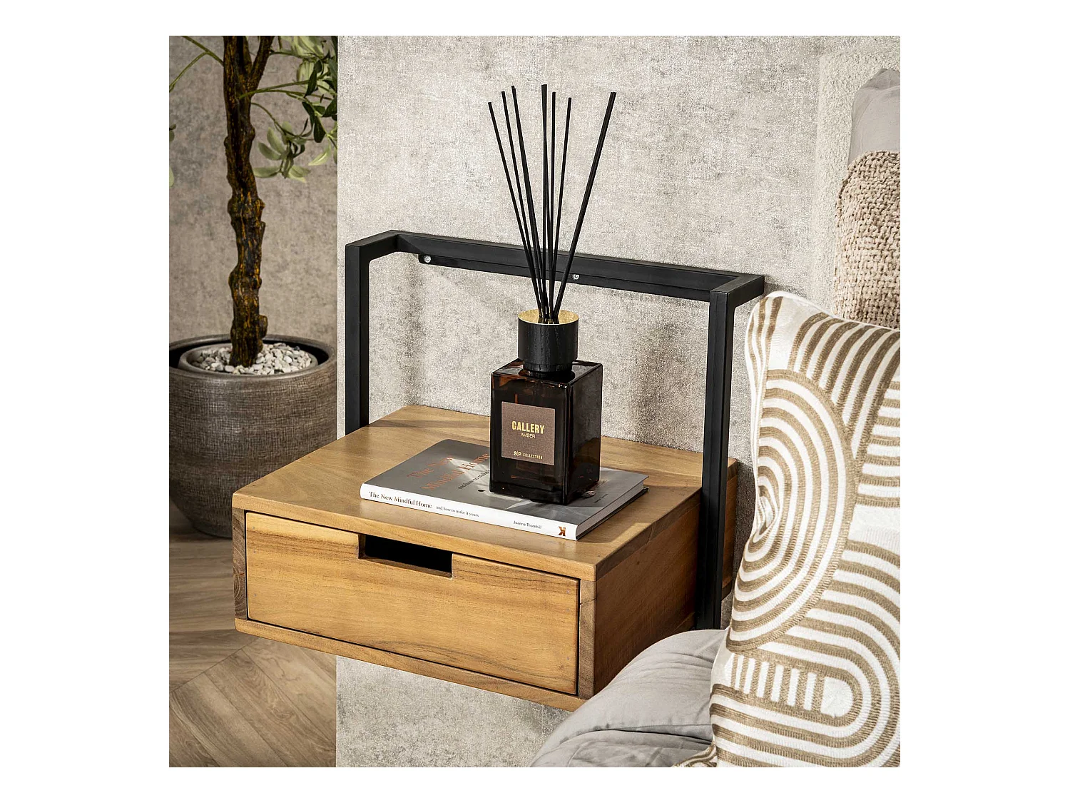 Table de chevet suspendue - 1 tiroir - Air Solid - Marron