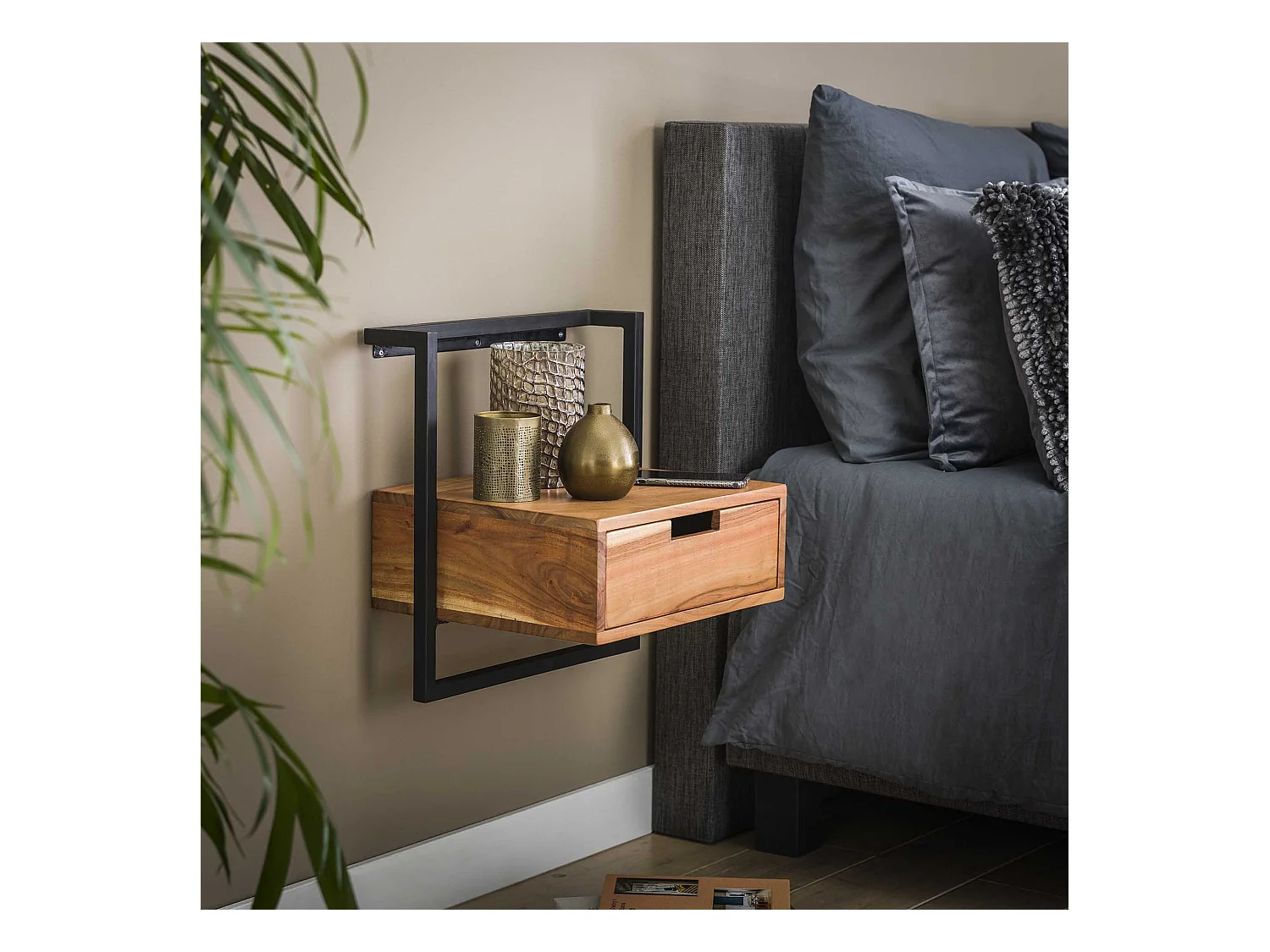 Table de chevet suspendue - 1 tiroir - Air Solid - Marron