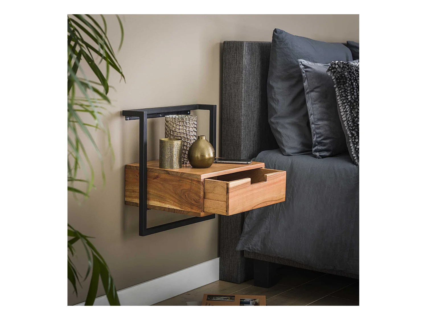 Table de chevet suspendue - 1 tiroir - Air Solid - Marron