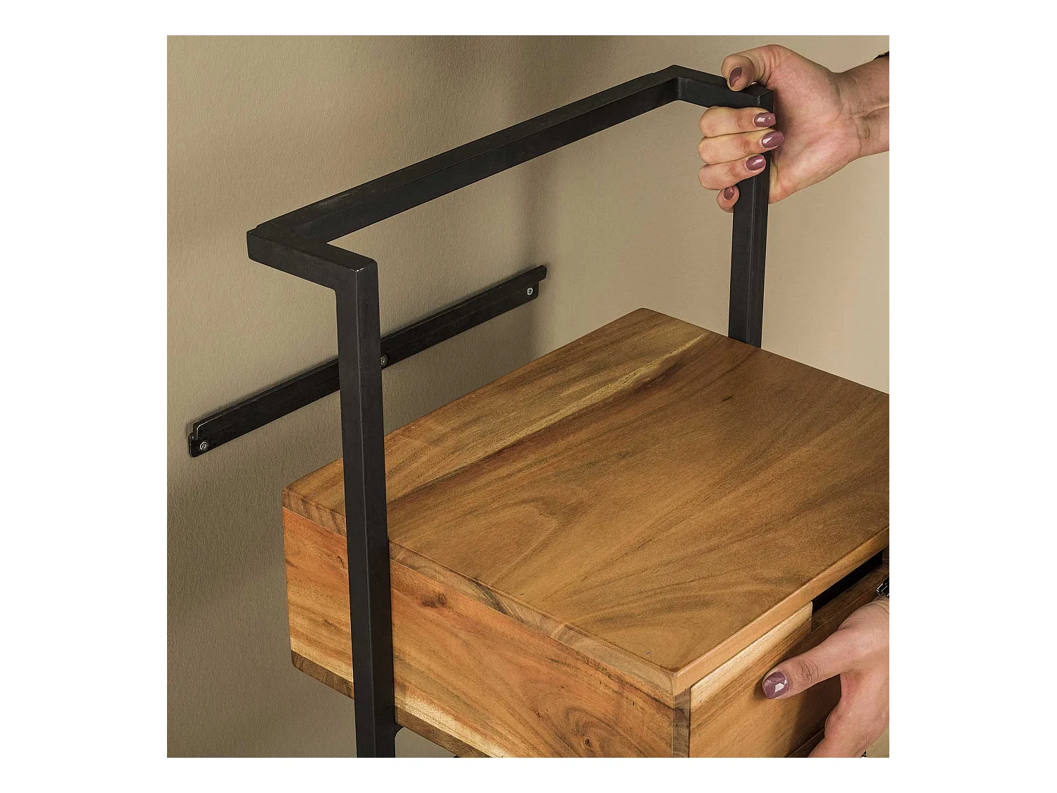 Table de chevet suspendue - 1 tiroir - Air Solid - Marron