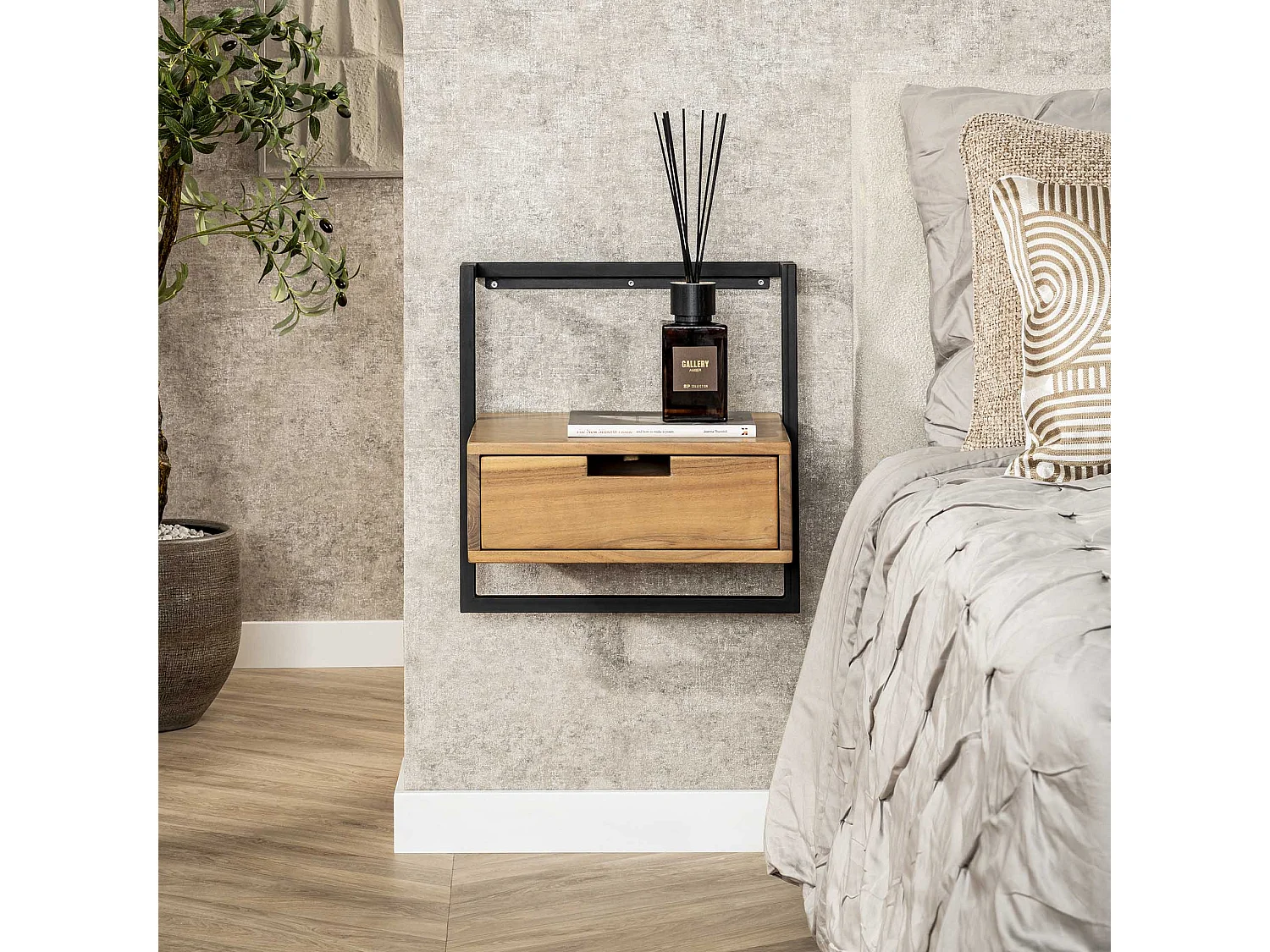 Table de chevet suspendue - 1 tiroir - Air Solid - Marron