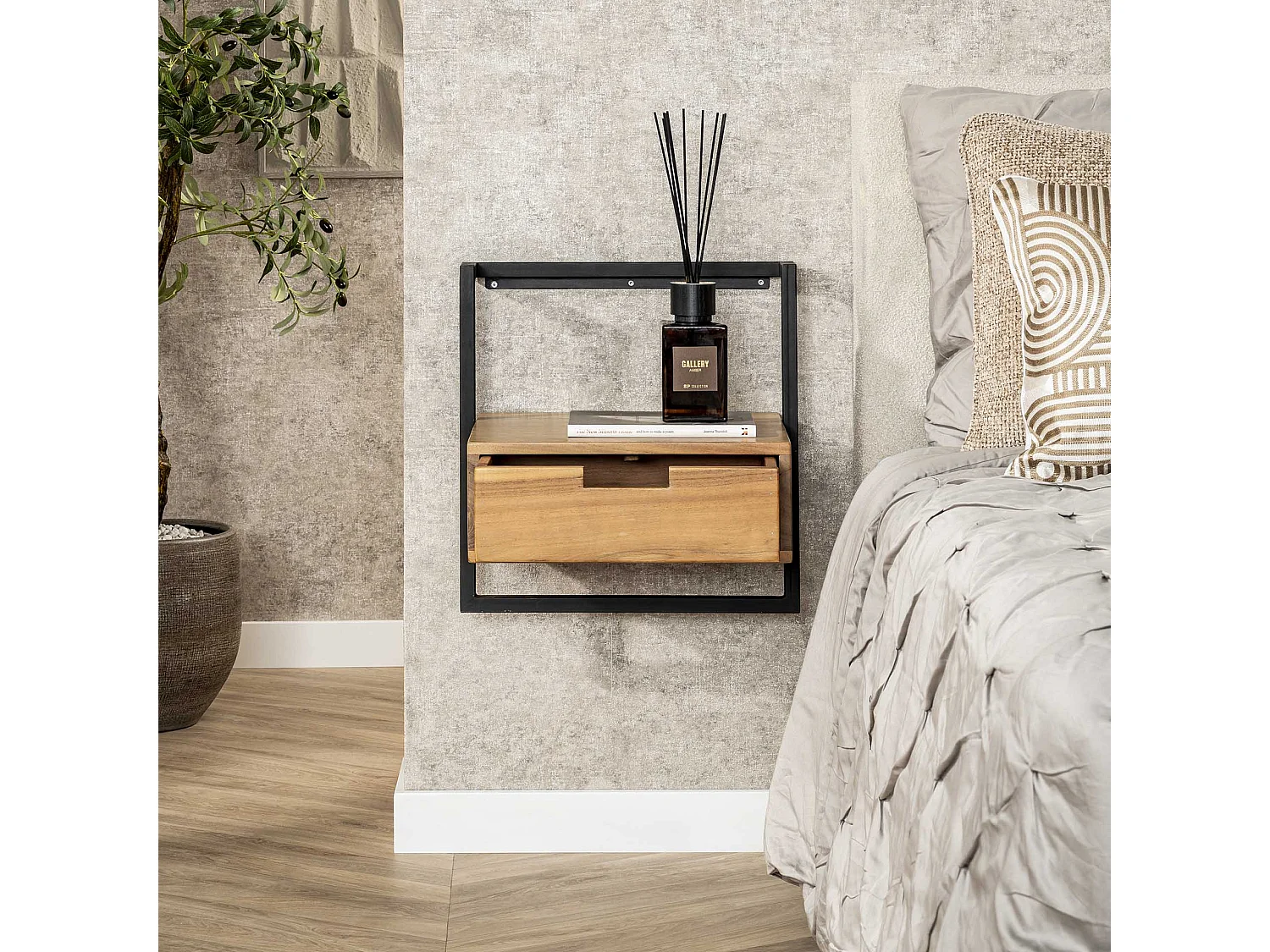 Table de chevet suspendue - 1 tiroir - Air Solid - Marron