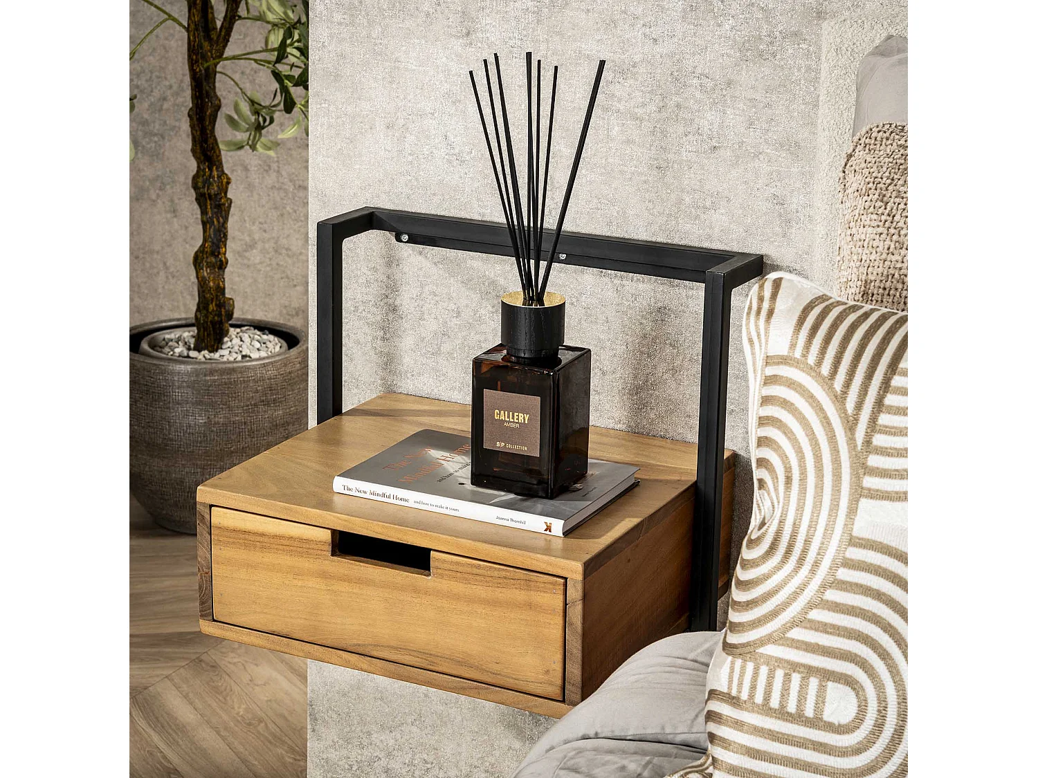 Table de chevet suspendue - 1 tiroir - Air Solid - Marron