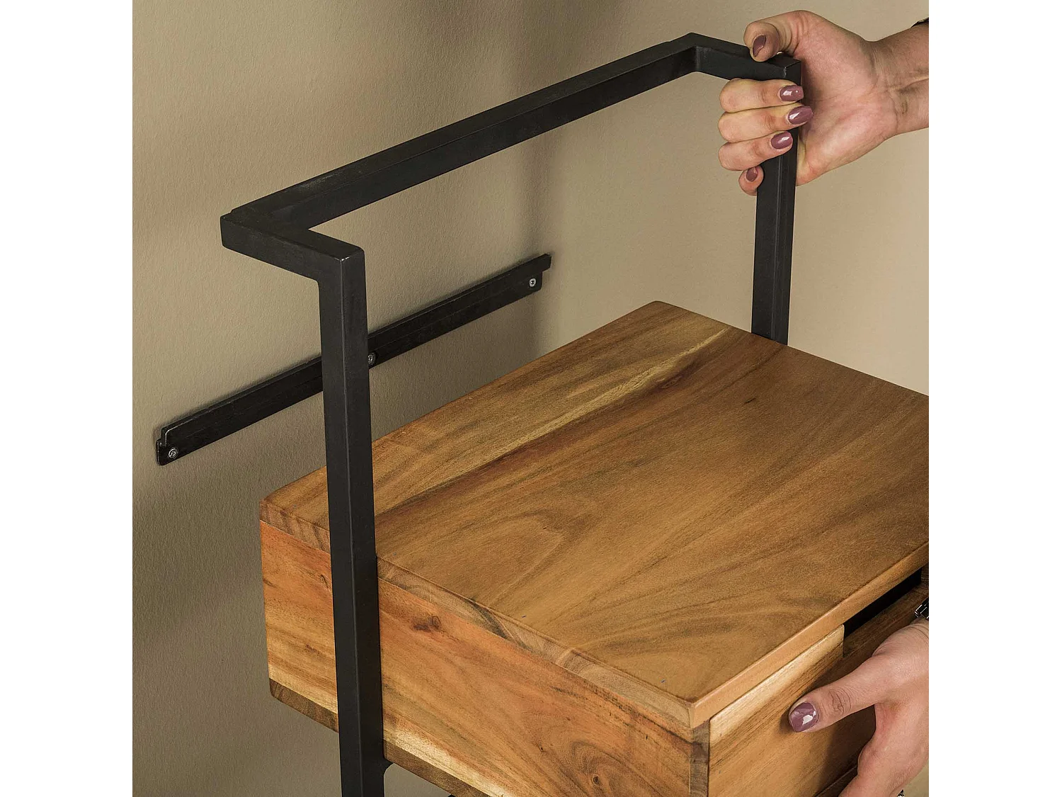 Table de chevet suspendue - 1 tiroir - Air Solid - Marron