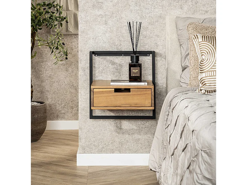 Table de chevet suspendue - 1 tiroir - Air Solid - Marron