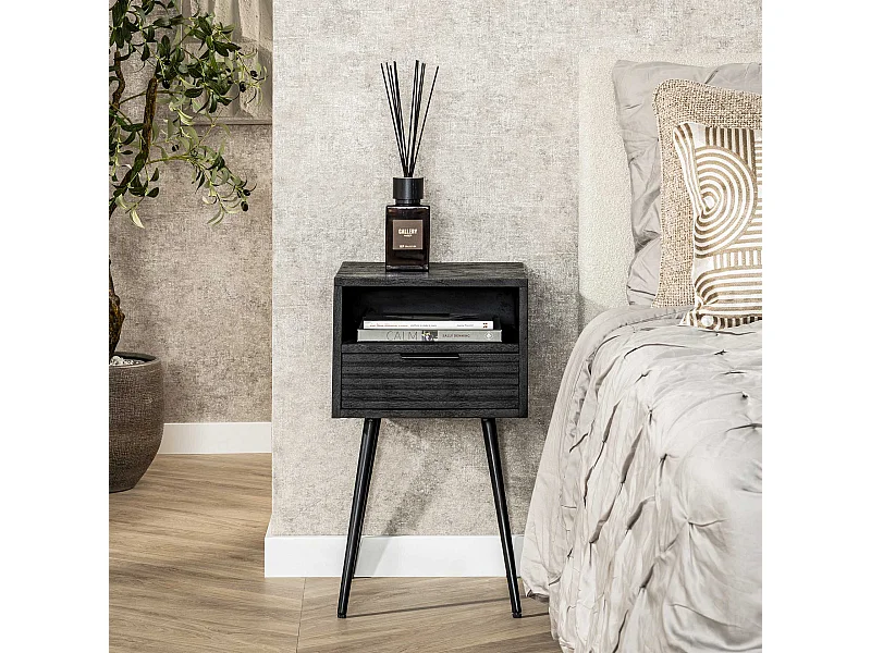 Nachttisch 1L Marina - Massiv Mango Schwarz