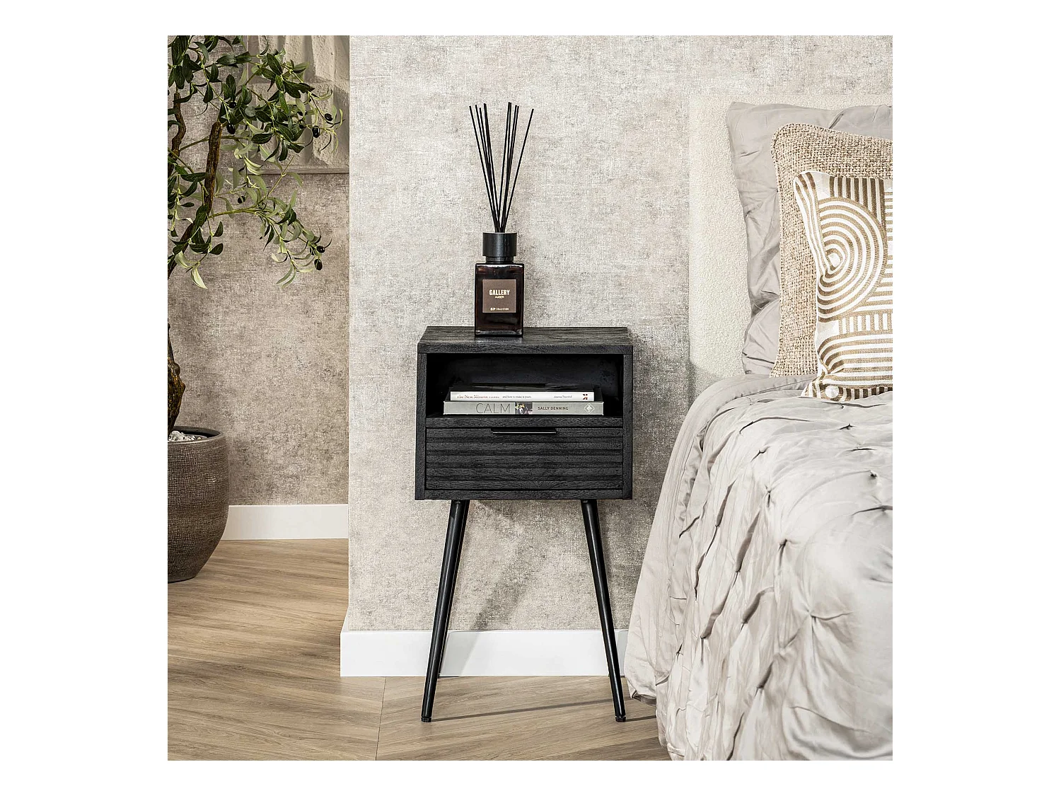 Table de chevet 1L Marina - Mangue massif noir