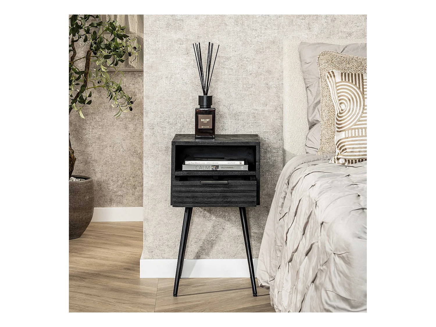 Table de chevet 1L Marina - Mangue massif noir