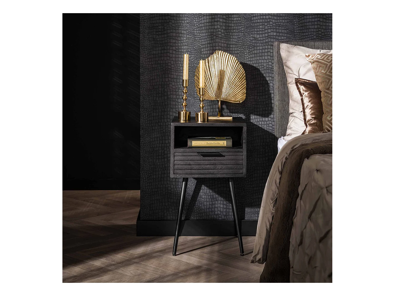 Table de chevet 1L Marina - Mangue massif noir