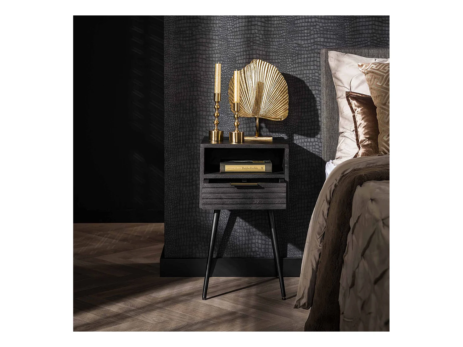 Table de chevet 1L Marina - Mangue massif noir