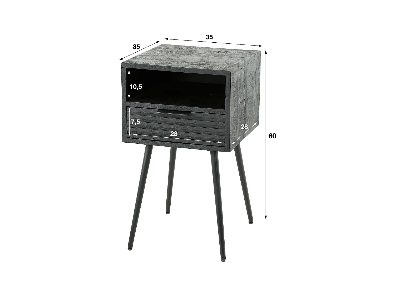 Table de chevet 1L Marina - Mangue massif noir