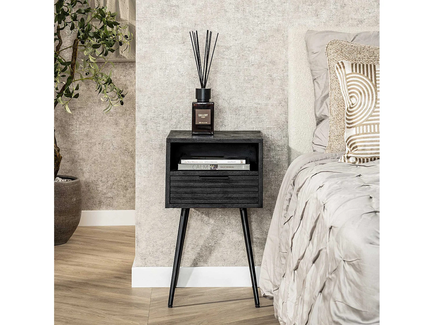 Table de chevet 1L Marina - Mangue massif noir