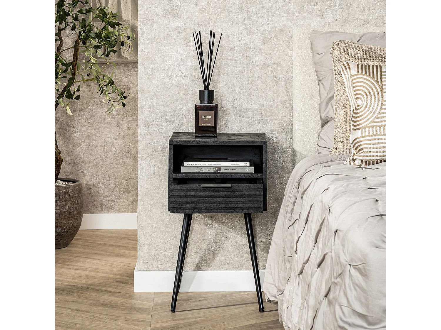 Table de chevet 1L Marina - Mangue massif noir