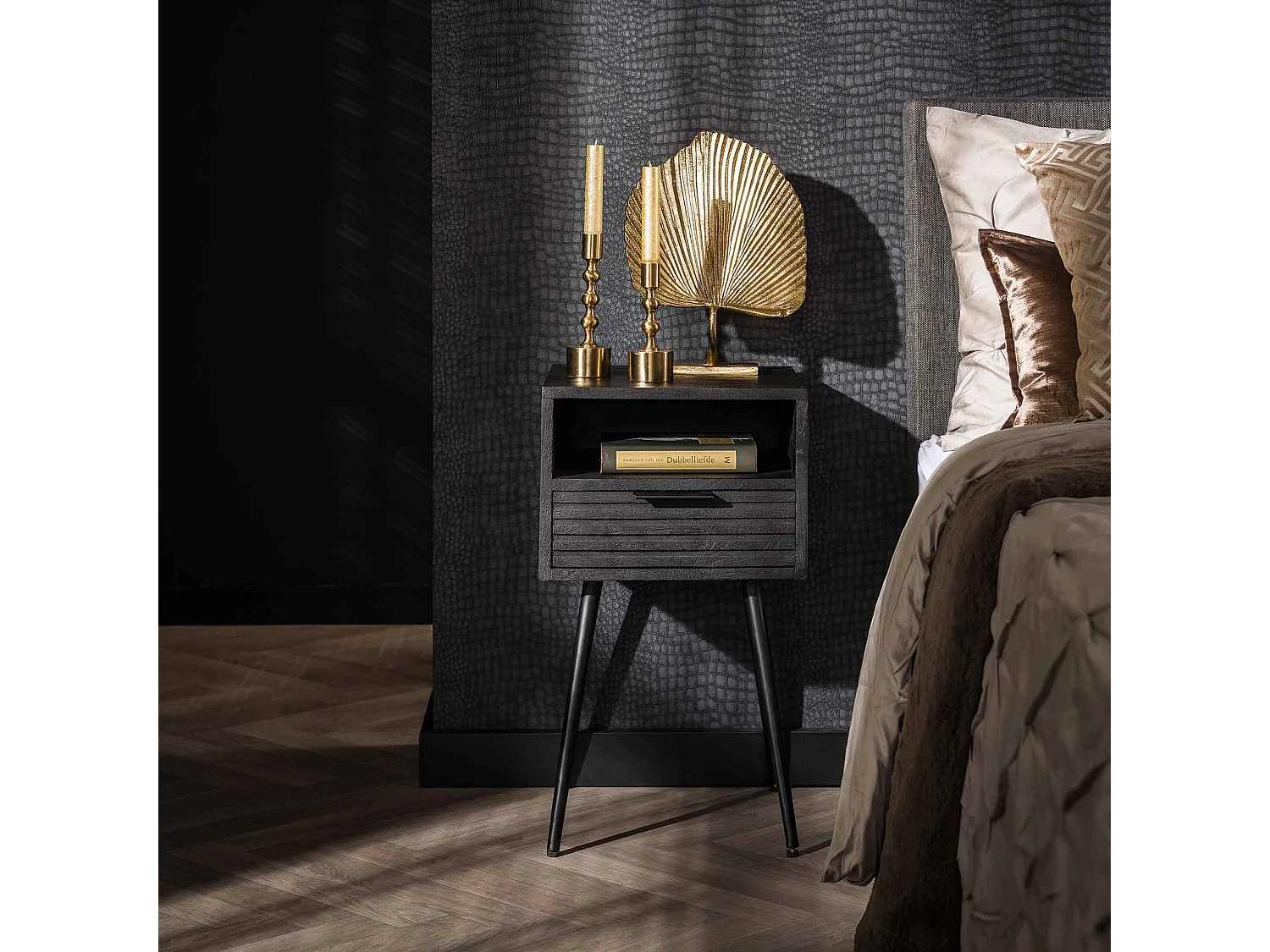 Table de chevet 1L Marina - Mangue massif noir