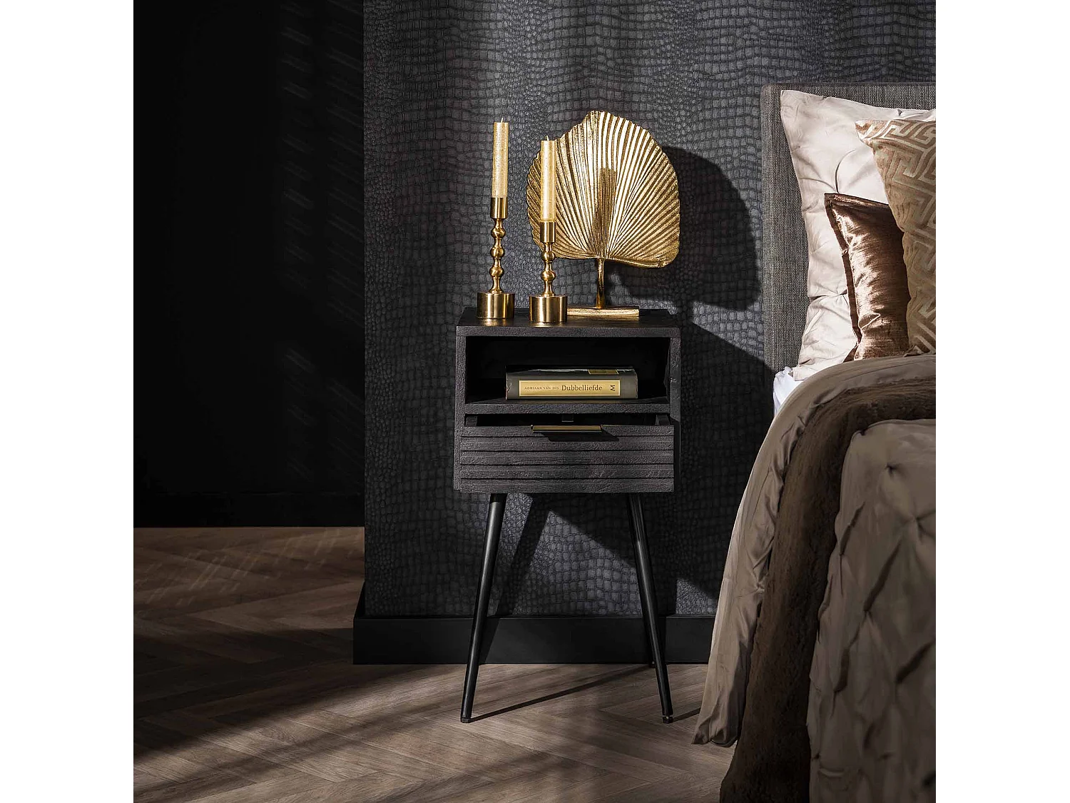 Table de chevet 1L Marina - Mangue massif noir