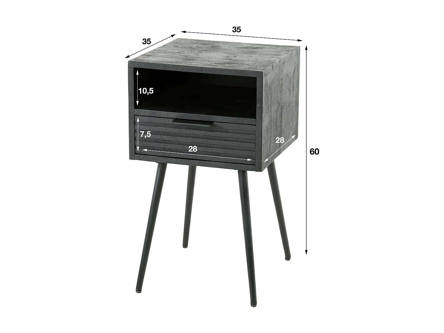 Table de chevet 1L Marina - Mangue massif noir