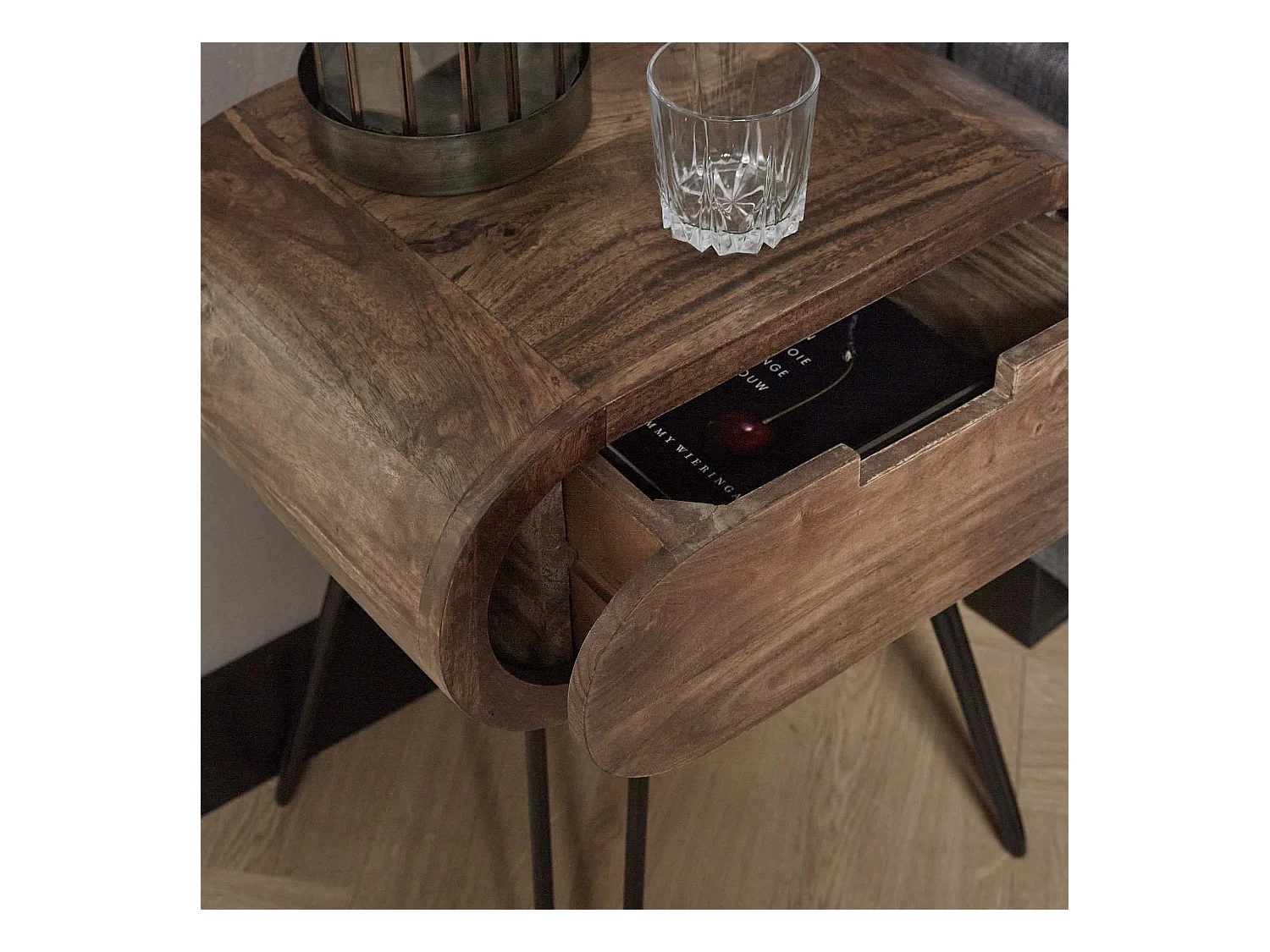 Table de chevet tonneau avec 1 tiroir - Marron - 50x35x60