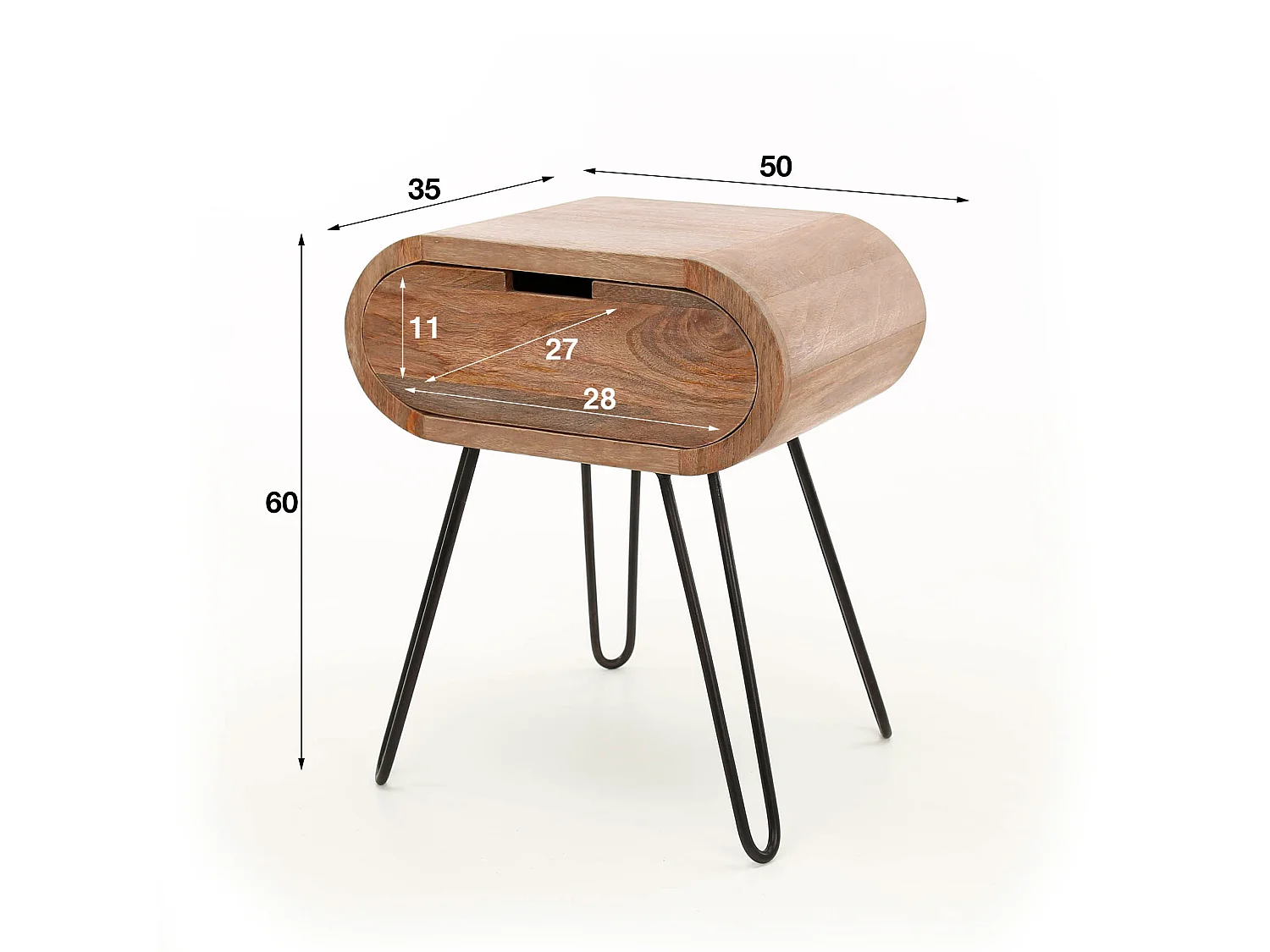 Table de chevet tonneau avec 1 tiroir - Marron - 50x35x60