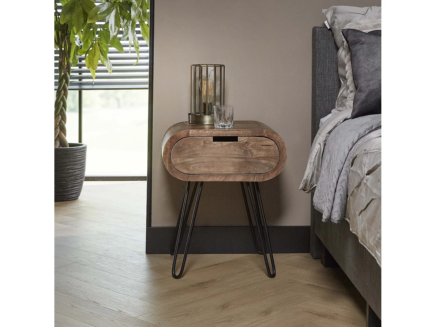 Table de chevet tonneau avec 1 tiroir - Marron - 50x35x60