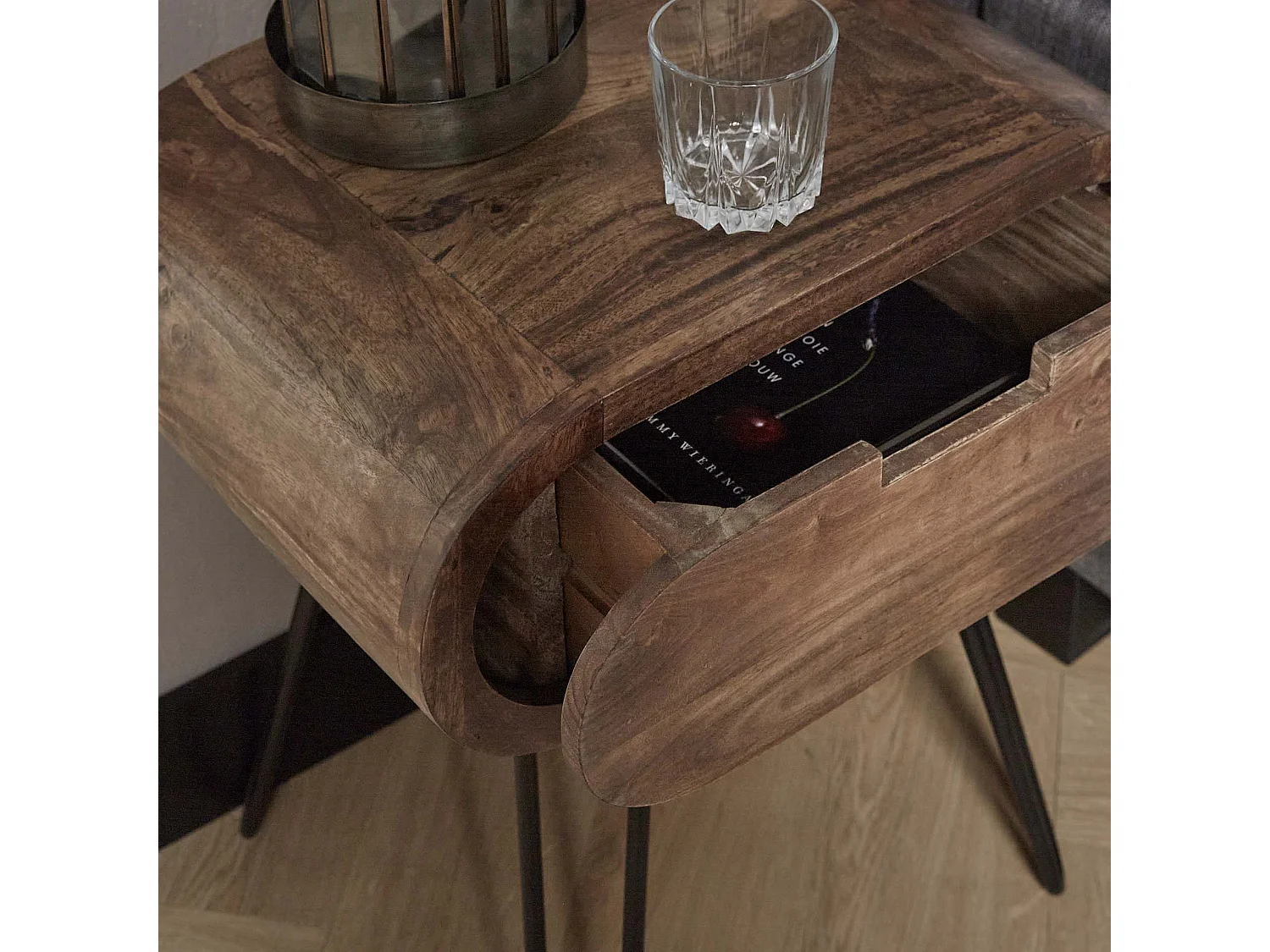 Table de chevet tonneau avec 1 tiroir - Marron - 50x35x60