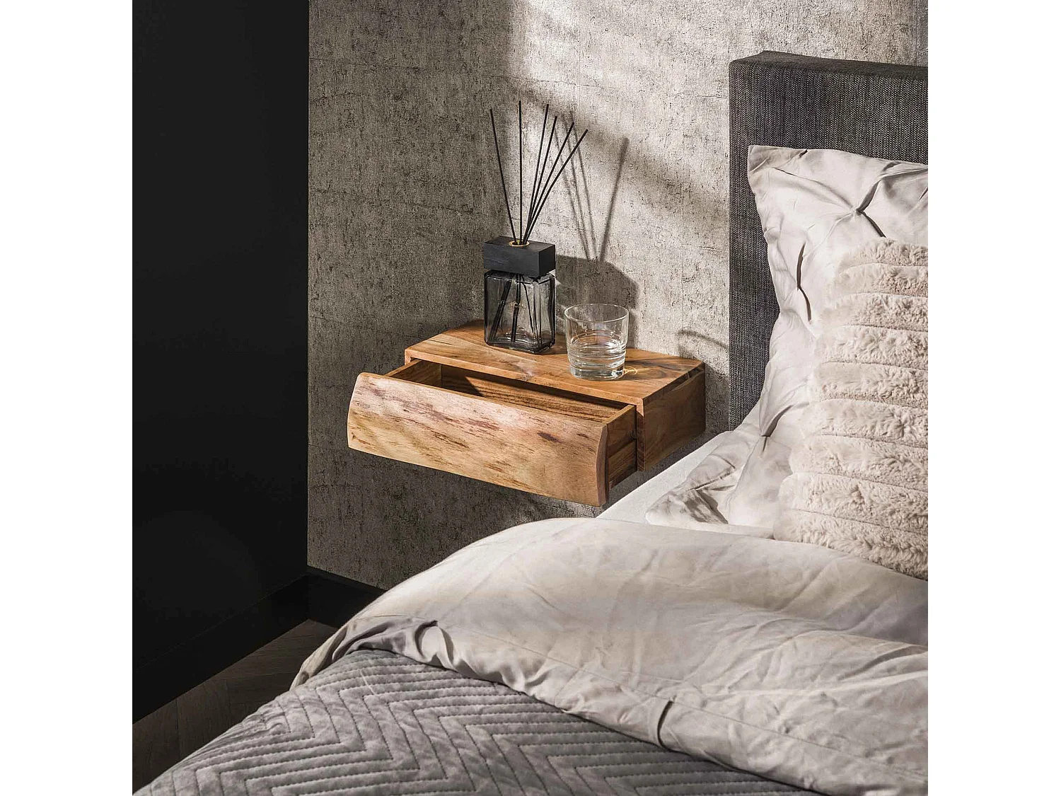 Table de chevet 1L Tree L - Acacia massif naturel - Lot de 2